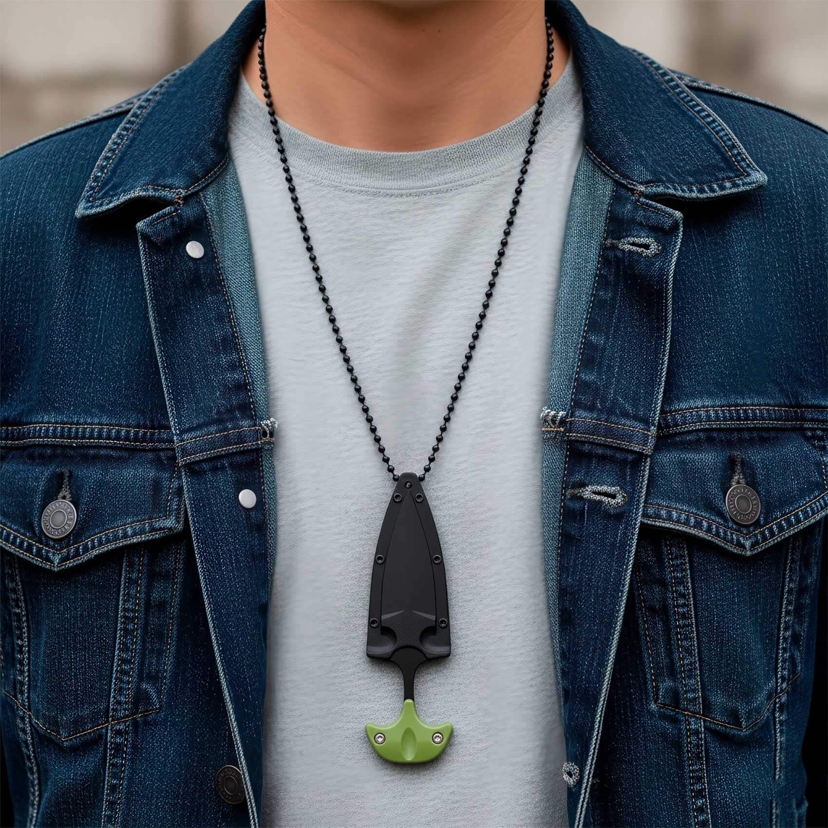 Navaja Cuchillo Collar Lion Tools verde militar con hoja de acero inoxidable 420 y funda rígida tipo collar 9591