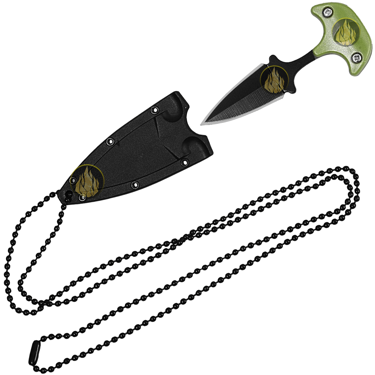 Navaja Cuchillo Collar Lion Tools verde militar con hoja de acero inoxidable 420 y funda rígida tipo collar 9591