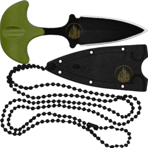 Navaja Cuchillo Collar Lion Tools verde militar con hoja de acero inoxidable 420 y funda rígida tipo collar 9591