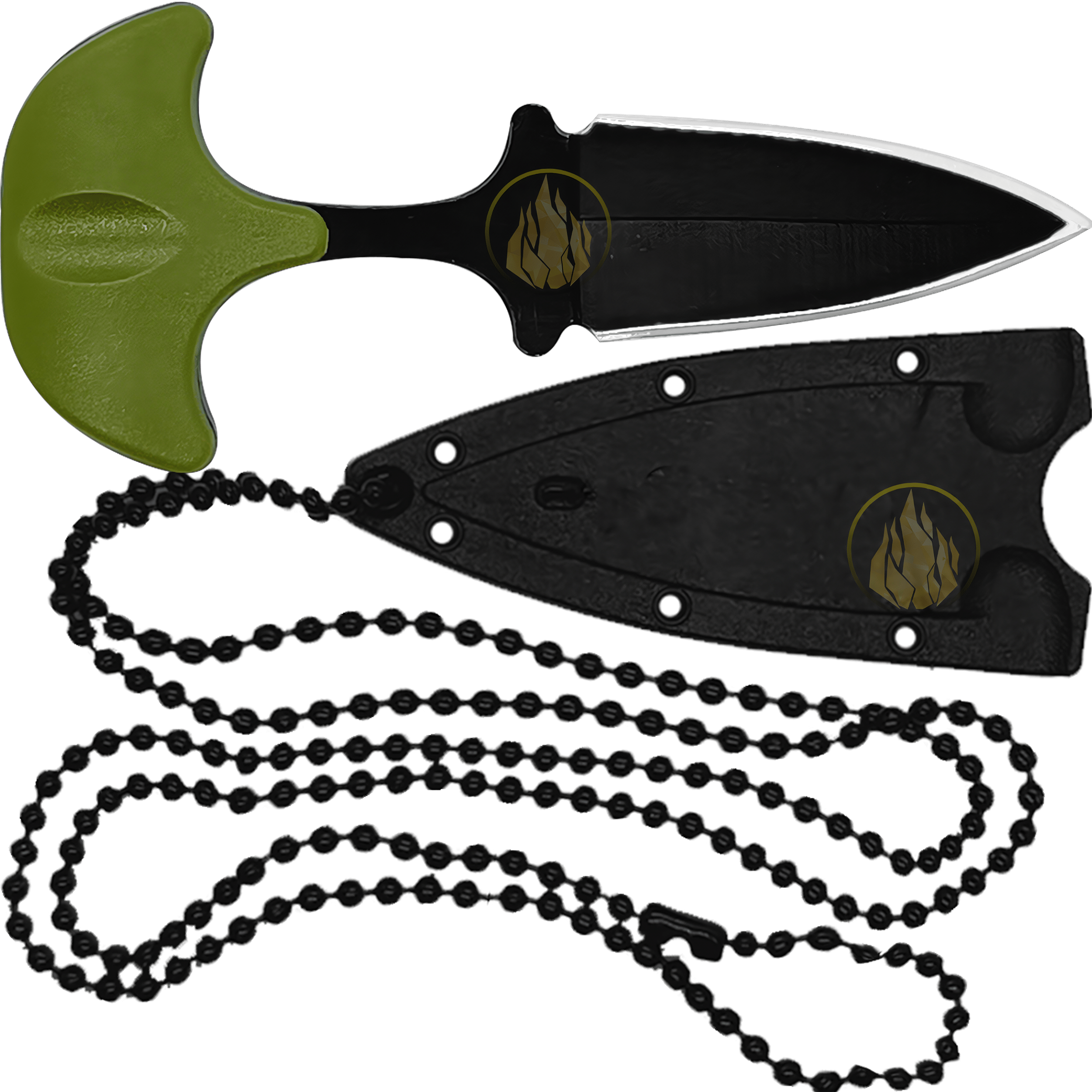 Navaja Cuchillo Collar Lion Tools verde militar con hoja de acero inoxidable 420 y funda rígida tipo collar 9591