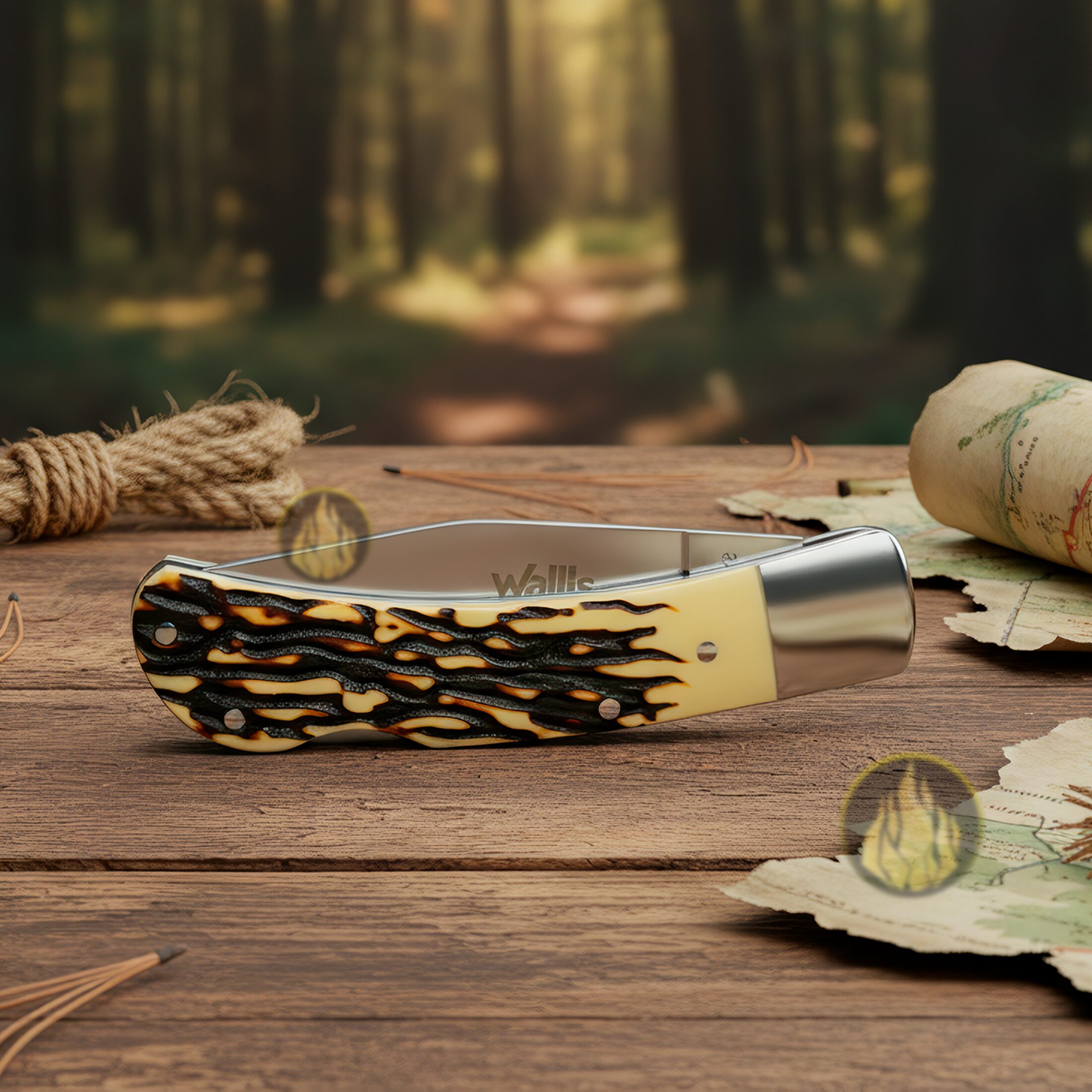 Navaja Cuerno De Venado Wallis modelo K901494 con hoja de acero inoxidable 3CR13 SS para caza y campismo. WA K901494