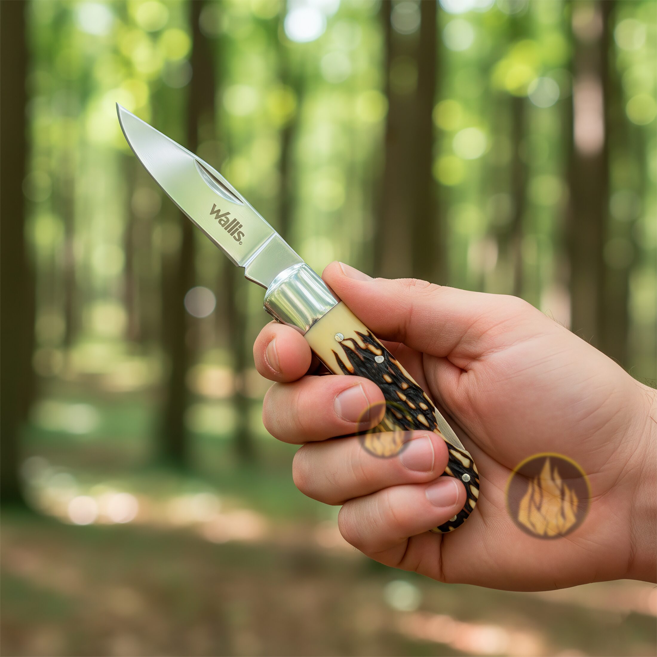 Navaja Cuerno De Venado Wallis modelo K901494 con hoja de acero inoxidable 3CR13 SS para caza y campismo. WA K901494