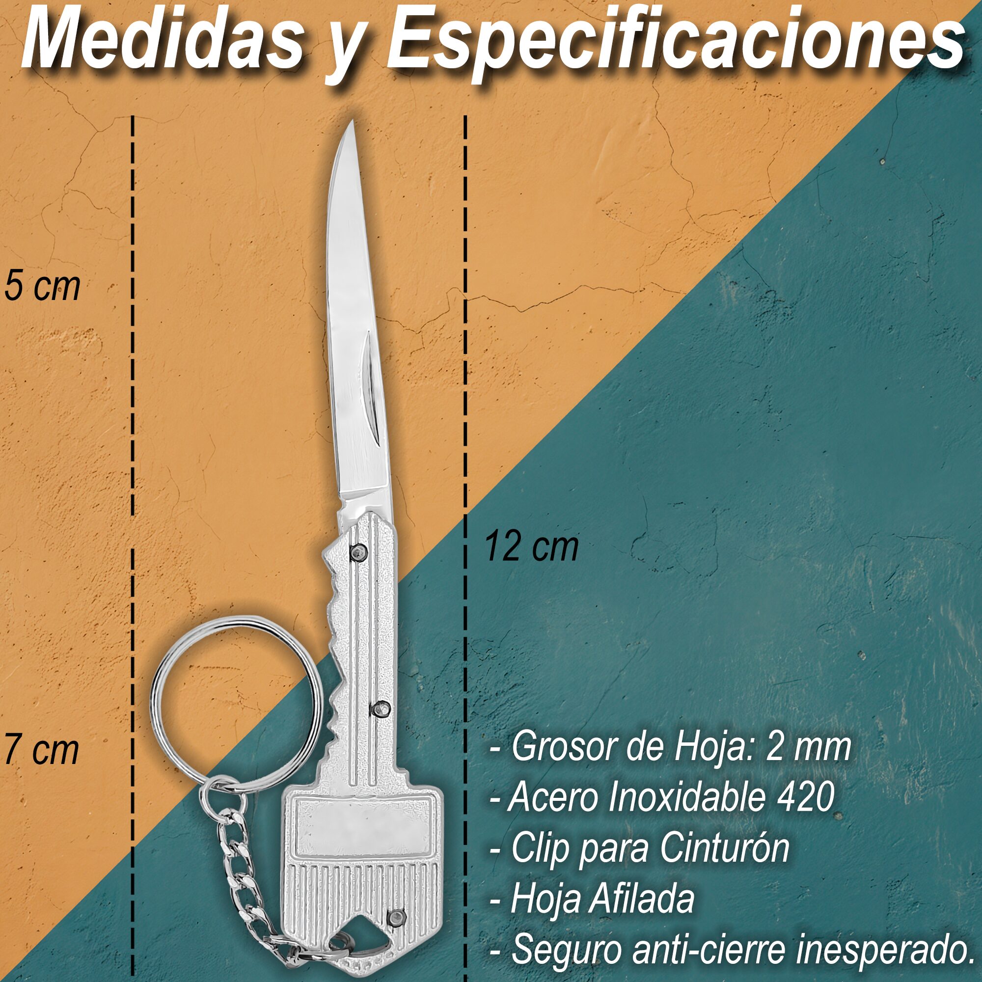 Navaja Llave Oculta marca Lion Tools modelo 9599, mini daga táctica de acero inoxidable 420 con hoja afilada de 5 cm y diseño tipo llave con llavero incluido.