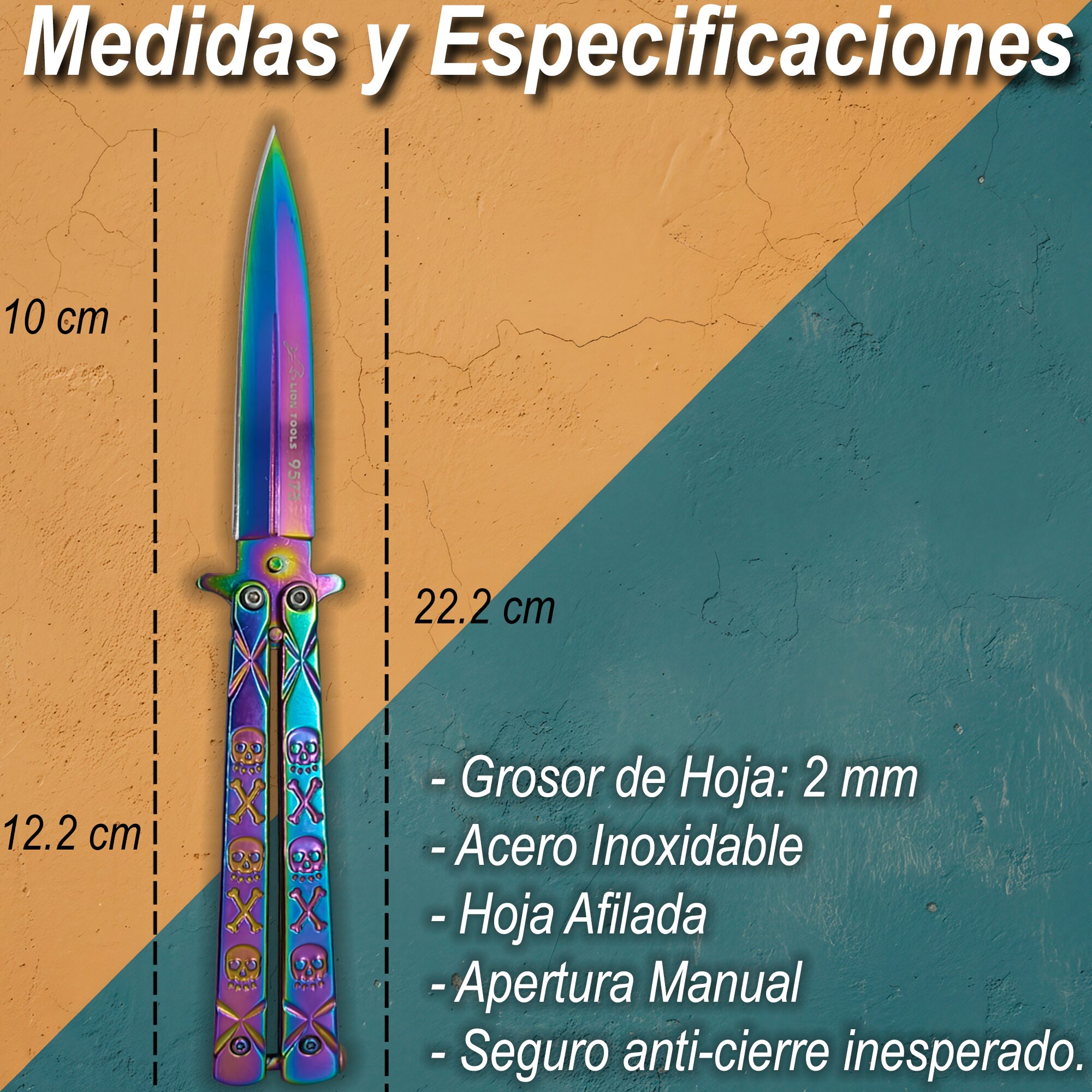 Navaja Mariposa Acero Afilada Tornasol Lion Tools con hoja de acero inoxidable 420 y seguro anti cierre. 9575