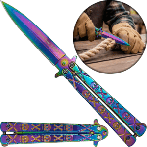 Navaja Mariposa Acero Afilada Tornasol Lion Tools con hoja de acero inoxidable 420 y seguro anti cierre. 9575