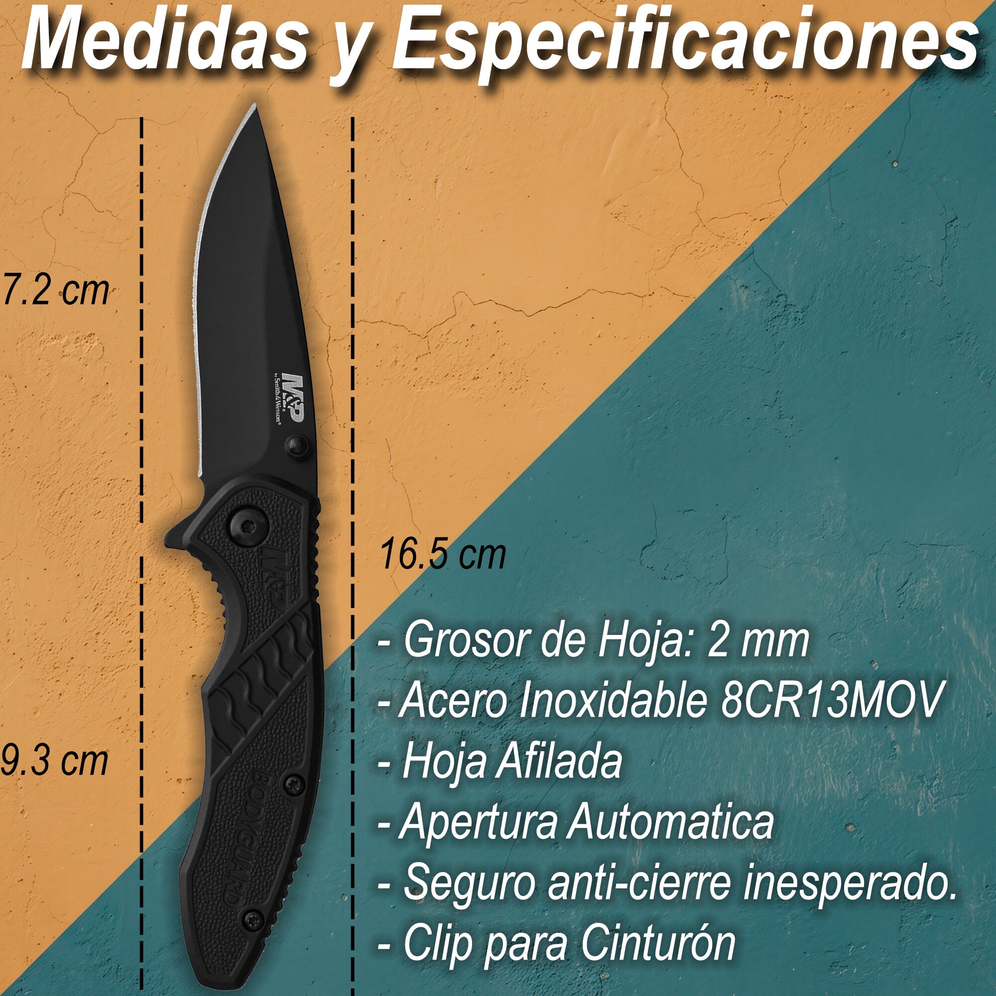 Navaja Smith & Wesson Bodyguard Linerlock Acero SW1085890 marca Smith & Wesson, hoja 8Cr13MoV Drop Point de 7.2 cm, diseño compacto y ligero.