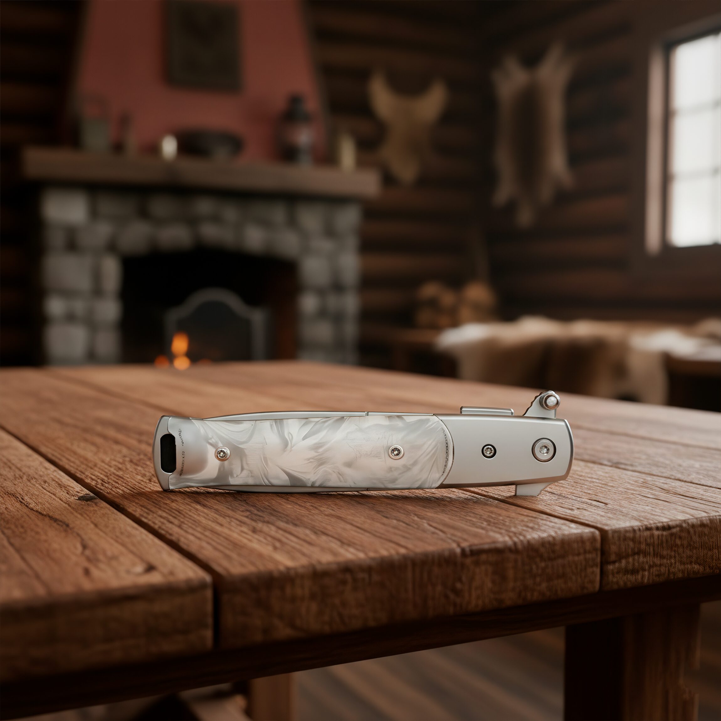 Navaja Stiletto Automática italiana con mango de madera y hoja lisa de acero inoxidable 440, diseño táctico clásico marca Razor Tactical con apertura automática y seguro anti cierre. RT 7033PE