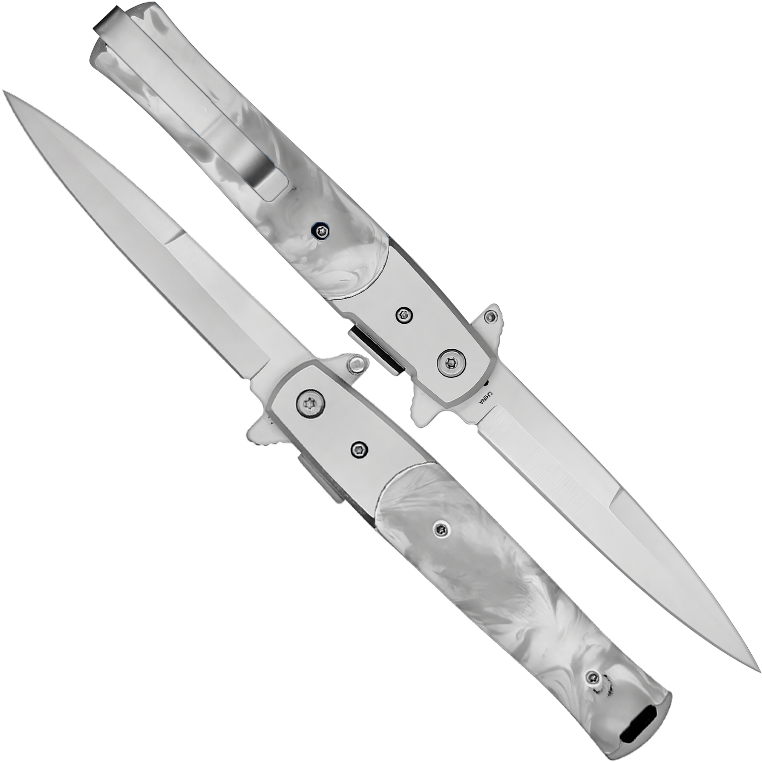 Navaja Stiletto Automática italiana con mango de madera y hoja lisa de acero inoxidable 440, diseño táctico clásico marca Razor Tactical con apertura automática y seguro anti cierre. RT 7033PE