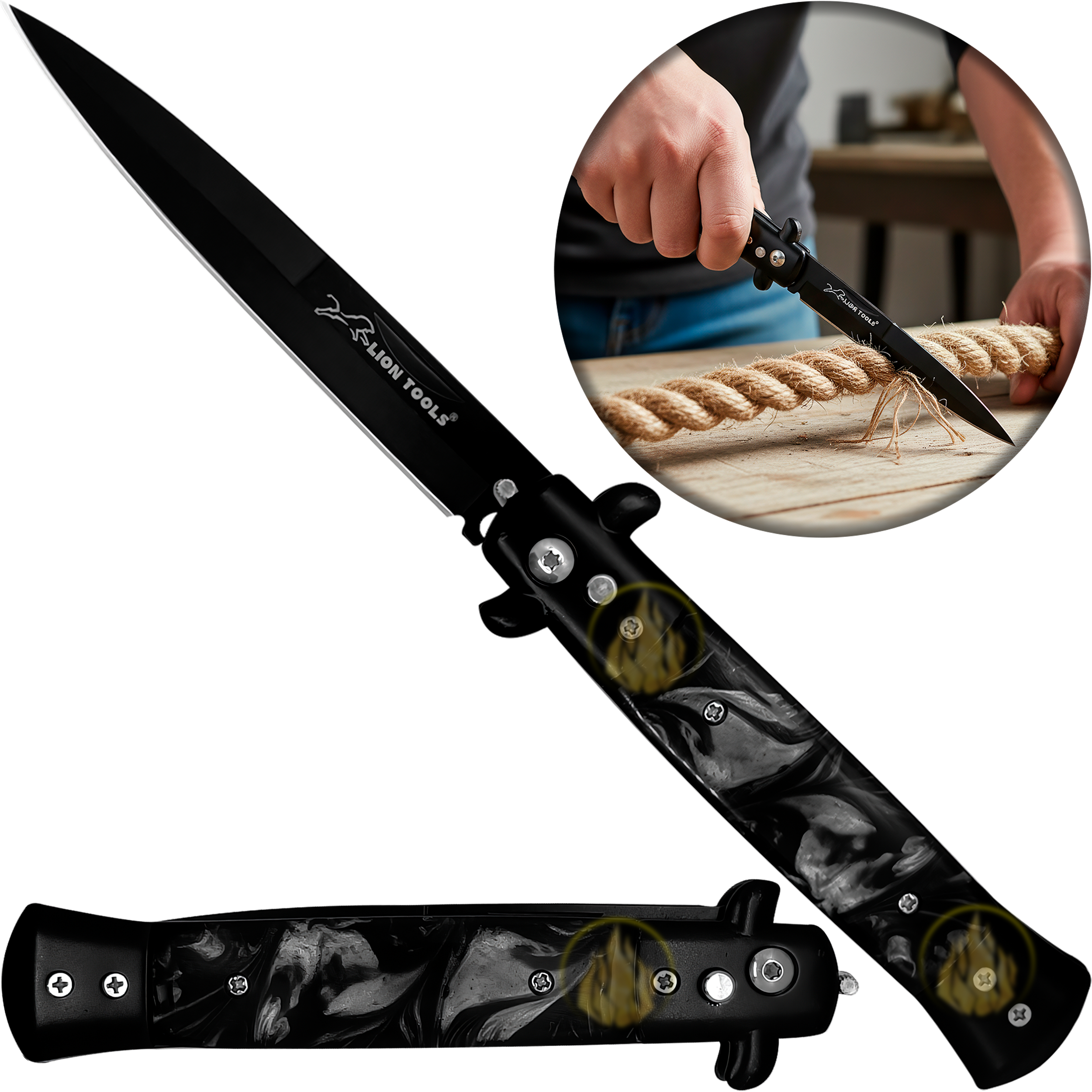 Navaja Stiletto Clásica Automática De Boton Italiana Táctica