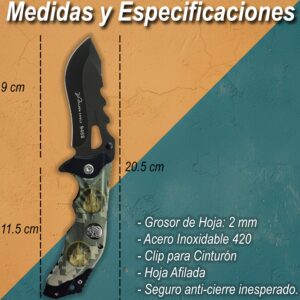 Navaja Táctica Militar Automática Lion Tools modelo 9468 camuflaje verde con hoja de acero inoxidable 420.