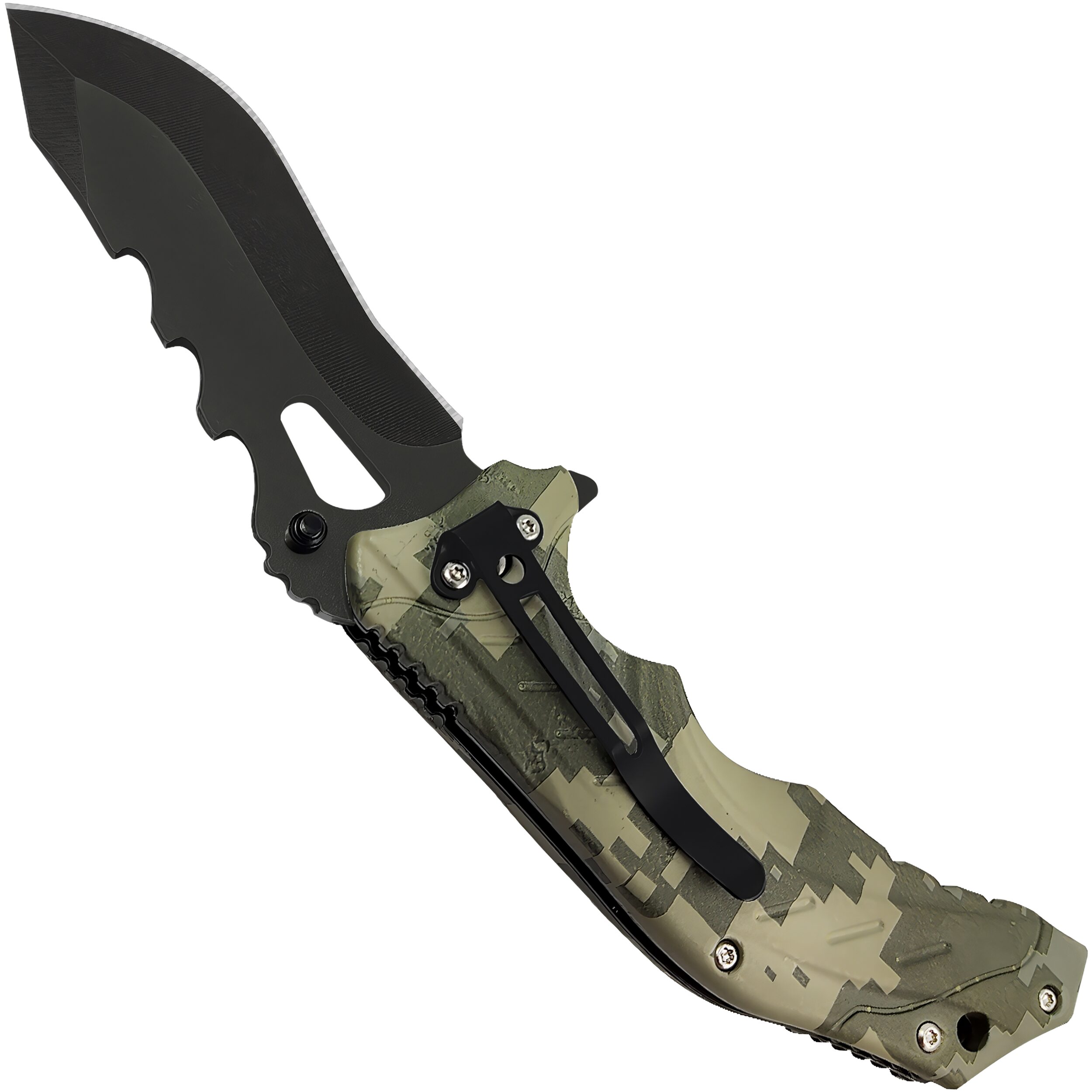 Navaja Táctica Militar Automática Lion Tools modelo 9468 camuflaje verde con hoja de acero inoxidable 420.