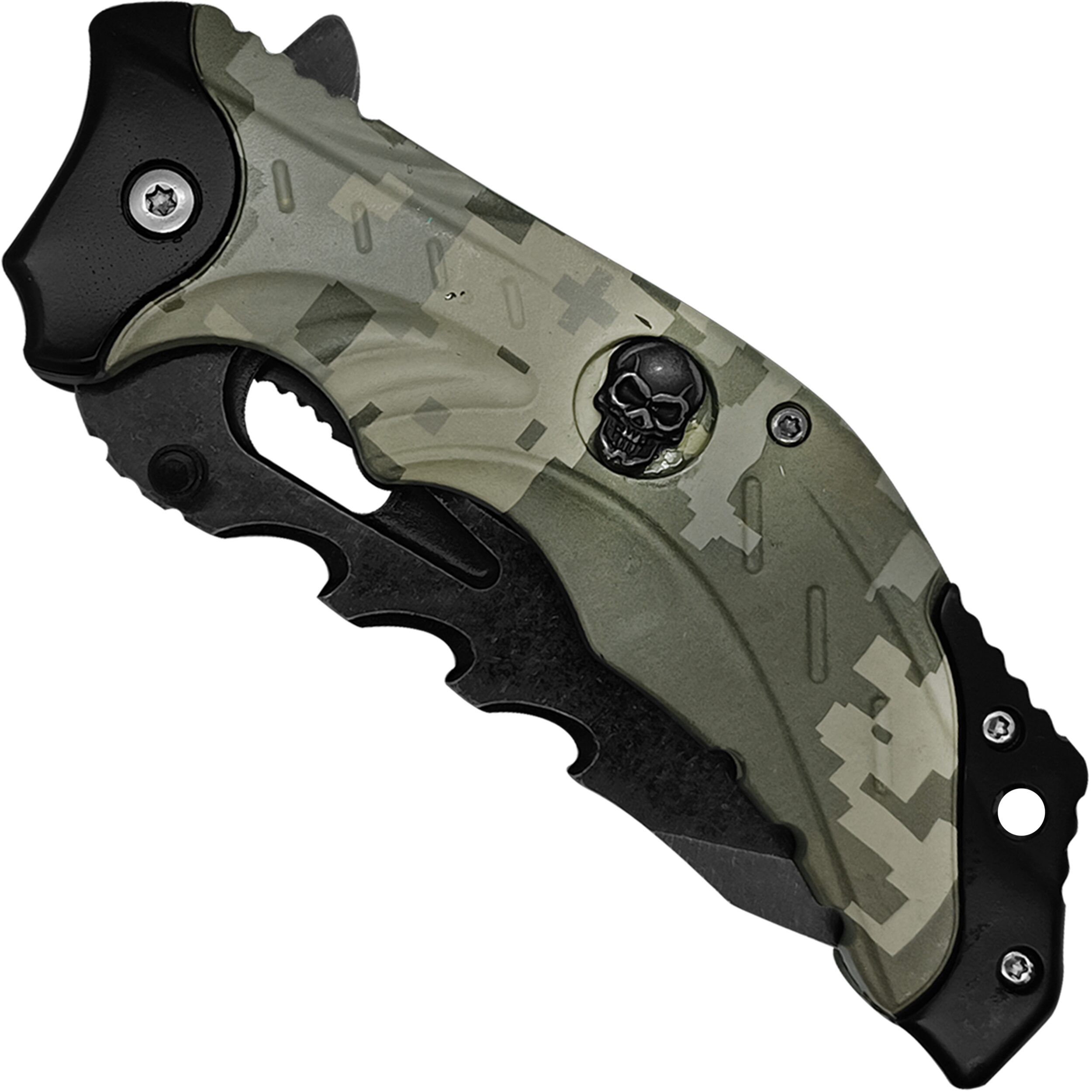 Navaja Táctica Militar Automática Lion Tools modelo 9468 camuflaje verde con hoja de acero inoxidable 420.