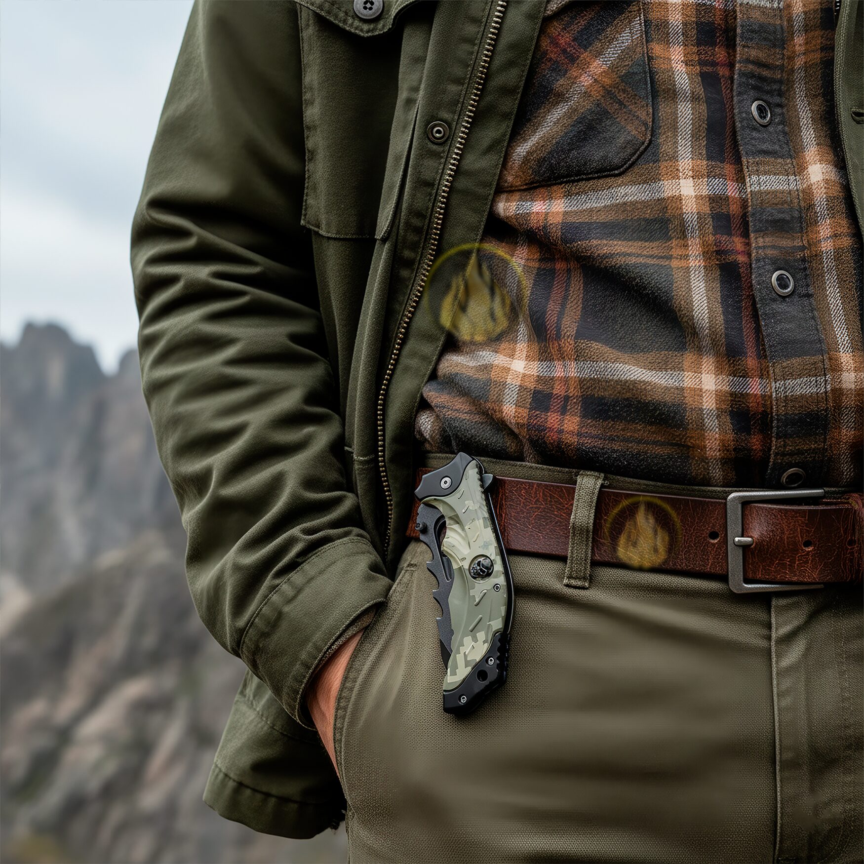 Navaja Táctica Militar Automática Lion Tools modelo 9468 camuflaje verde con hoja de acero inoxidable 420.