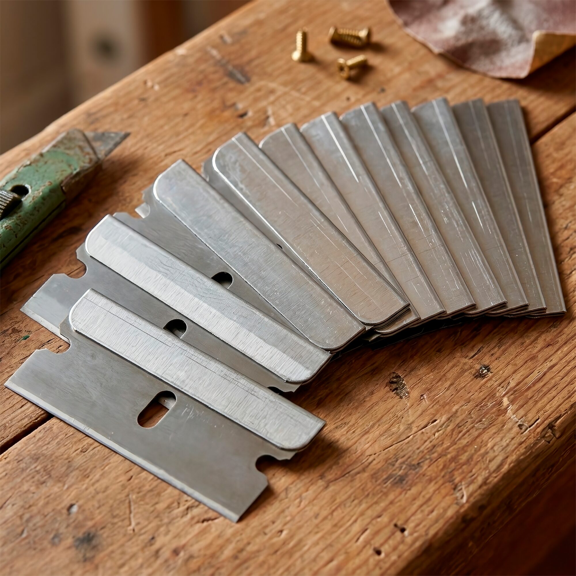 Paq 100 Navaja Industrial de repuesto marca Lion Tools modelo 0339, fabricada en acero inoxidable con un filo raspado de alta precisión y espesor 0.23 mm.