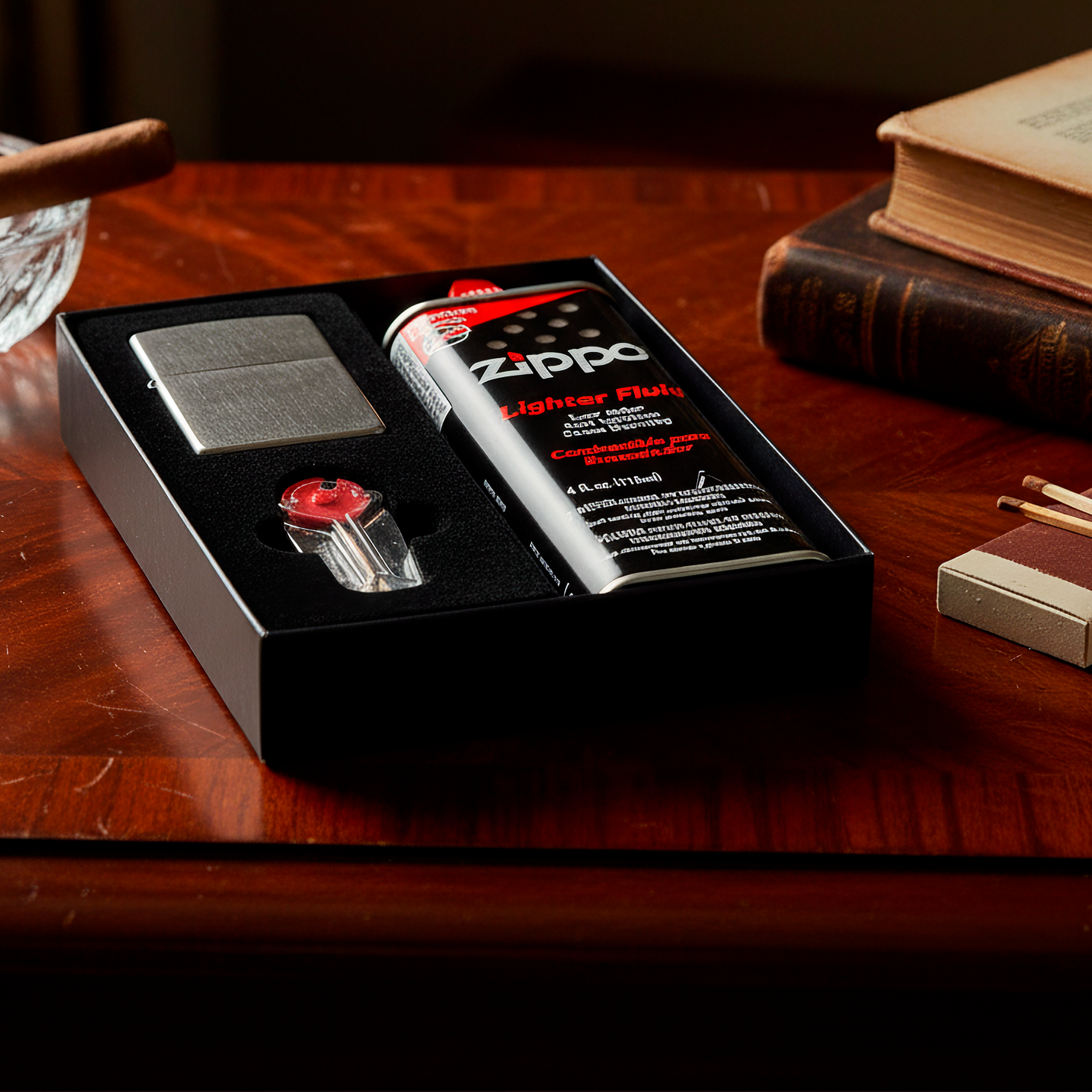 Encendedor Zippo Set Colección combo original con combustible y piedras, modelo MPAQMZ200-01 hecho en USA. MPAQMZ200-01