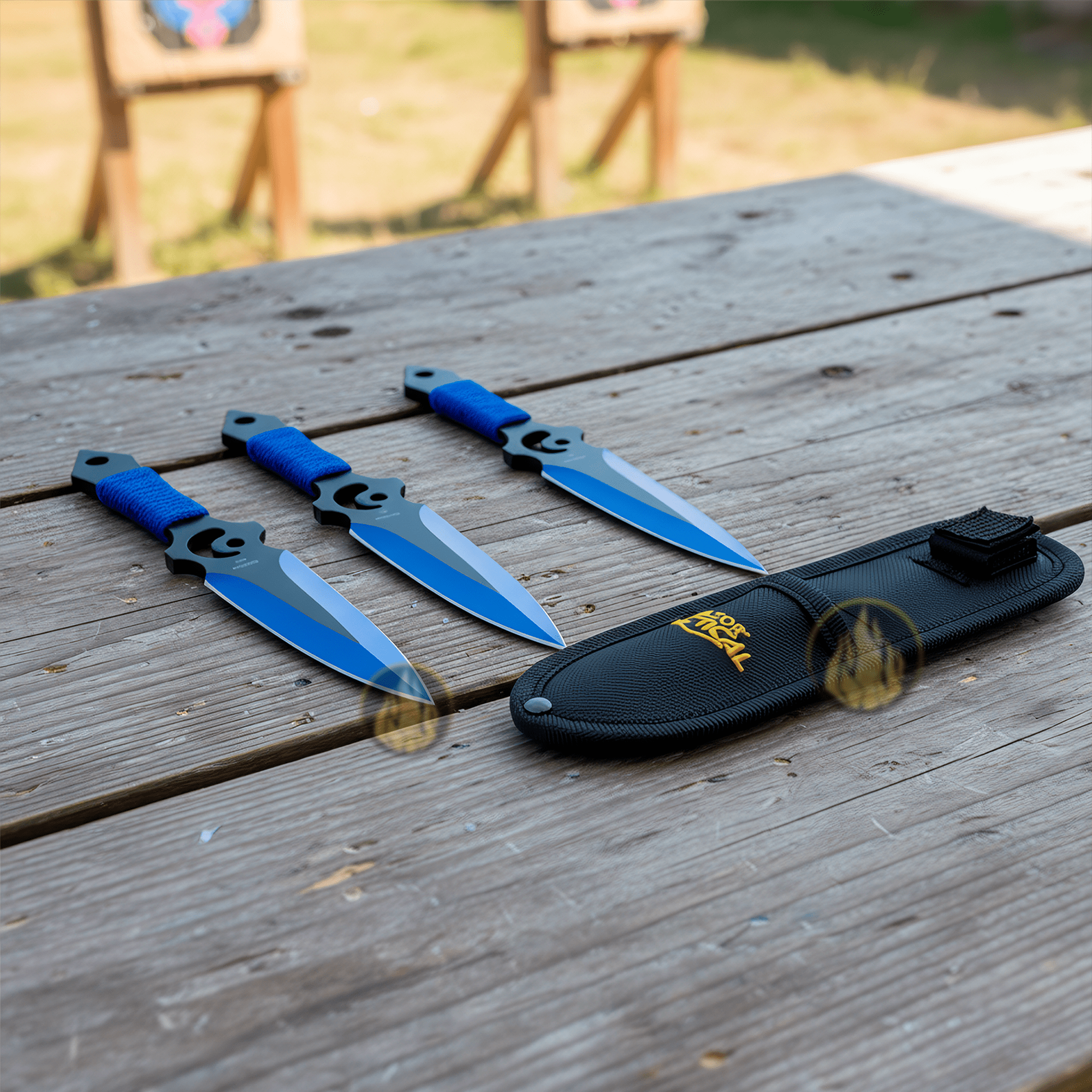 3 Cuchillos Lanzables Tácticos Razor Tactical con funda y hojas de acero inoxidable 440 color negro 3 Cuchillos Lanzables Tácticos marca Razor Tactical modelo RT 8012BL con mango forrado en nylon