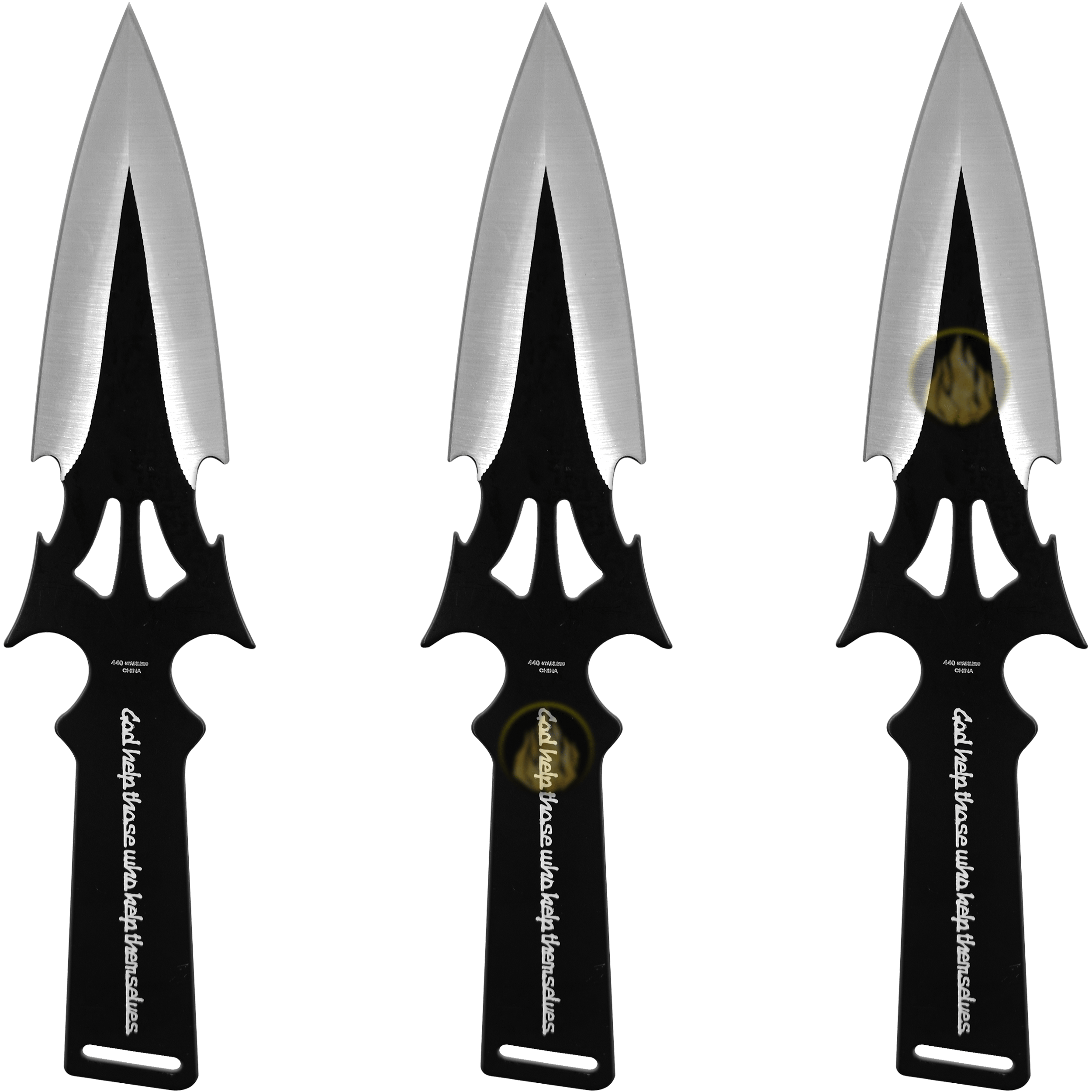 3 Cuchillos Lanzables Tácticos Razor Tactical con funda y hojas de acero inoxidable 440 color negro 3 Cuchillos Lanzables Tácticos marca Razor Tactical modelo RT 8039BK con mango forrado en nylon