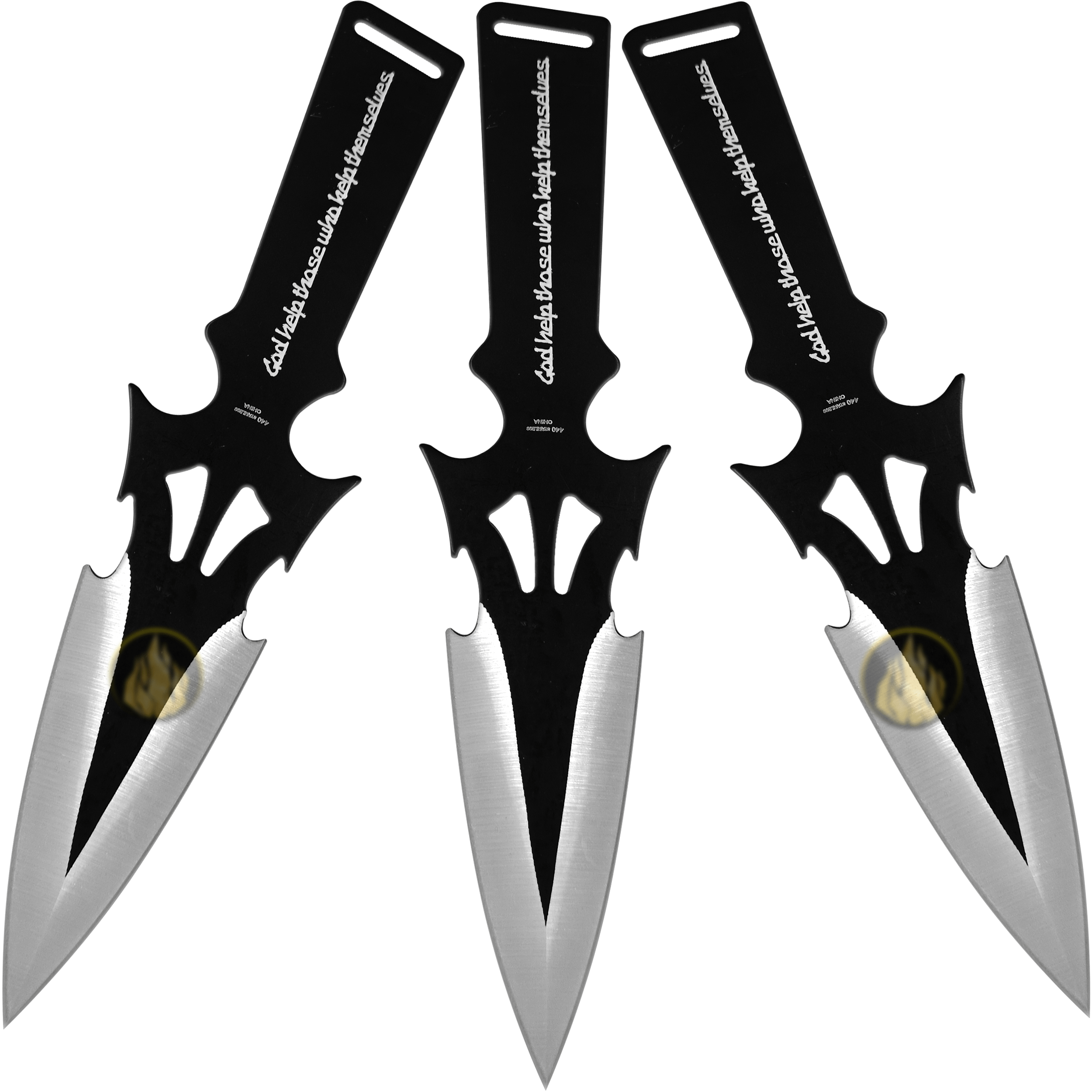 3 Cuchillos Lanzables Tácticos Razor Tactical con funda y hojas de acero inoxidable 440 color negro 3 Cuchillos Lanzables Tácticos marca Razor Tactical modelo RT 8039BK con mango forrado en nylon