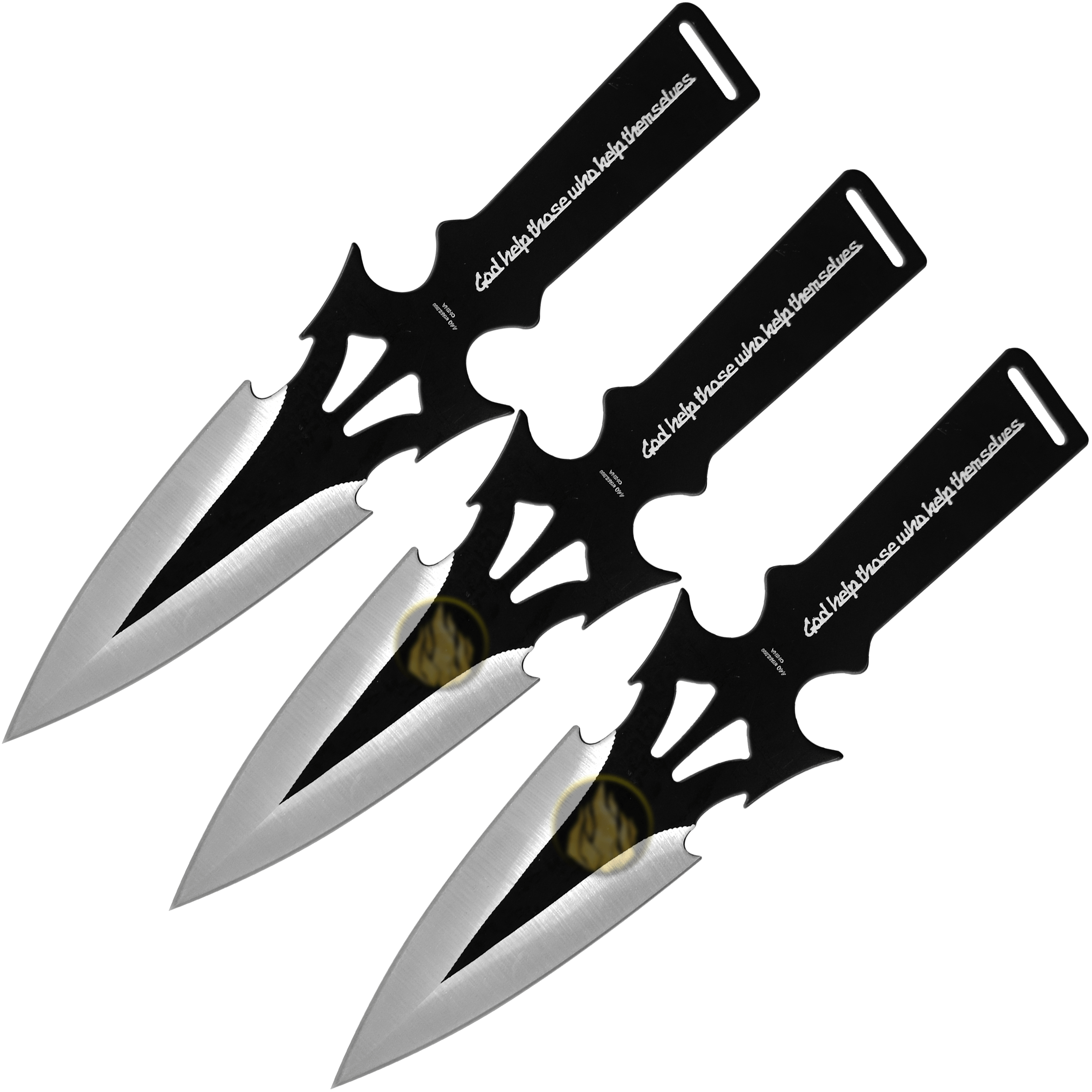 3 Cuchillos Lanzables Tácticos Razor Tactical con funda y hojas de acero inoxidable 440 color negro 3 Cuchillos Lanzables Tácticos marca Razor Tactical modelo RT 8039BK con mango forrado en nylon