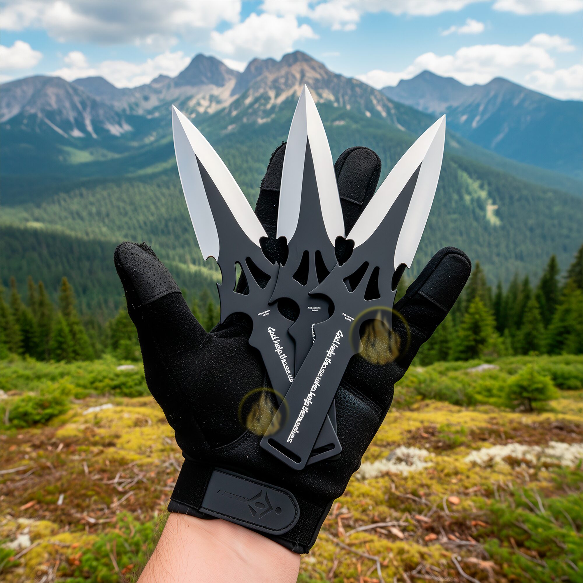 3 Cuchillos Lanzables Tácticos Razor Tactical con funda y hojas de acero inoxidable 440 color negro 3 Cuchillos Lanzables Tácticos marca Razor Tactical modelo RT 8039BK con mango forrado en nylon