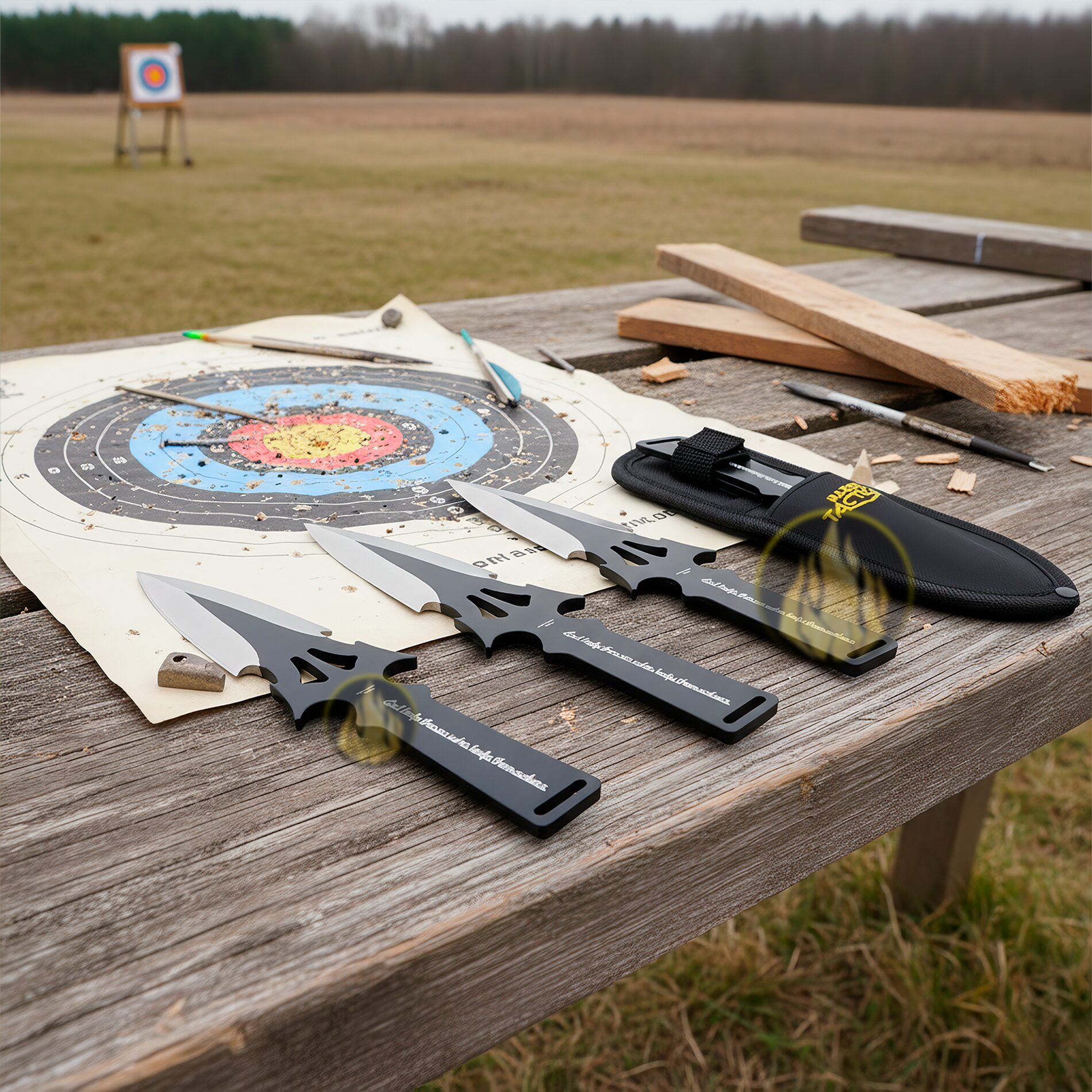 3 Cuchillos Lanzables Tácticos Razor Tactical con funda y hojas de acero inoxidable 440 color negro 3 Cuchillos Lanzables Tácticos marca Razor Tactical modelo RT 8039BK con mango forrado en nylon
