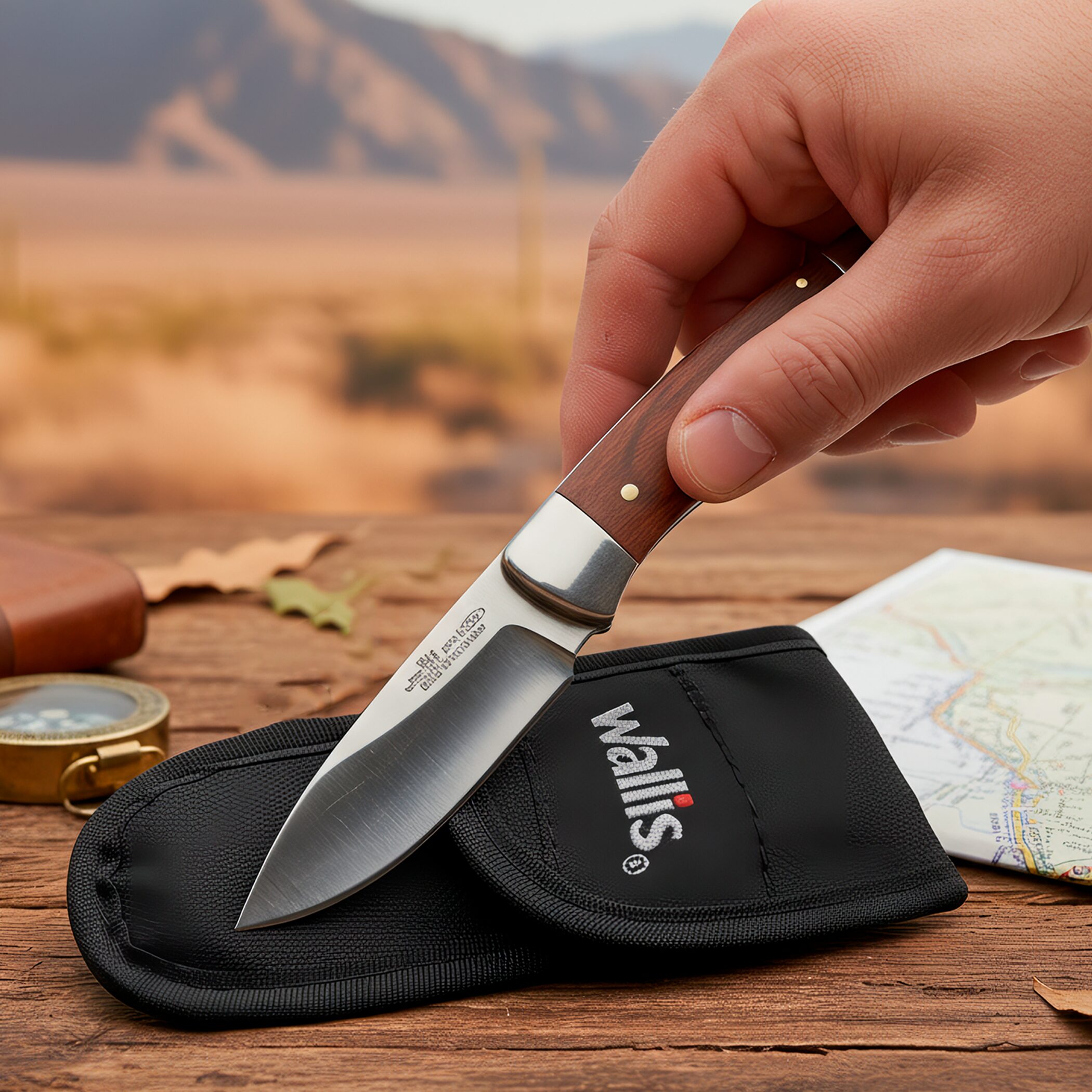 Funda Para Navaja Reforzada Wallis de poliéster color negro con cierre de velcro y correa para cinturón. fabricada en poliéster resistente con sistema de velcro para navajas de hasta 9 cm. C330308-CH