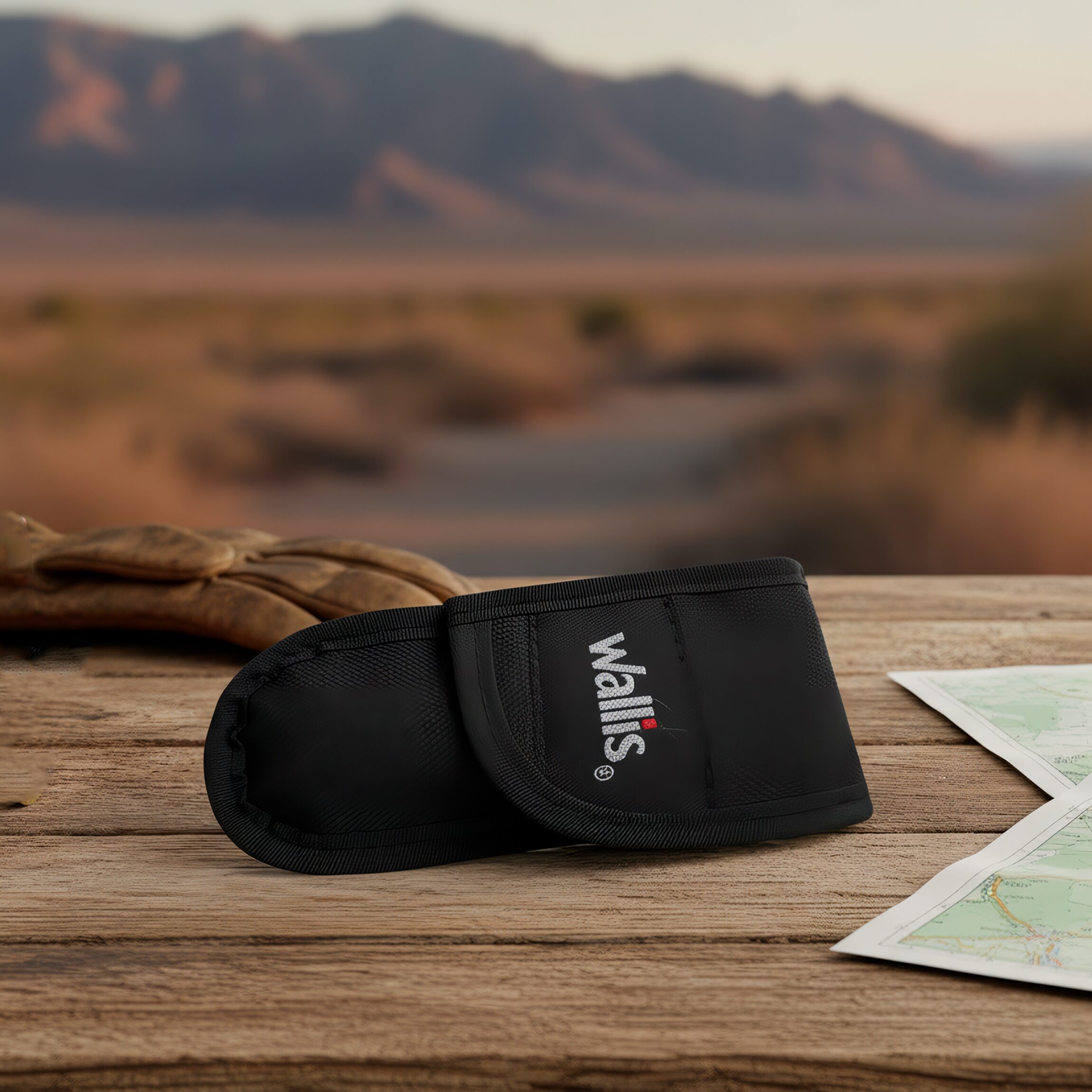 Funda Para Navaja Reforzada Wallis de poliéster color negro con cierre de velcro y correa para cinturón. fabricada en poliéster resistente con sistema de velcro para navajas de hasta 9 cm. C330308-CH