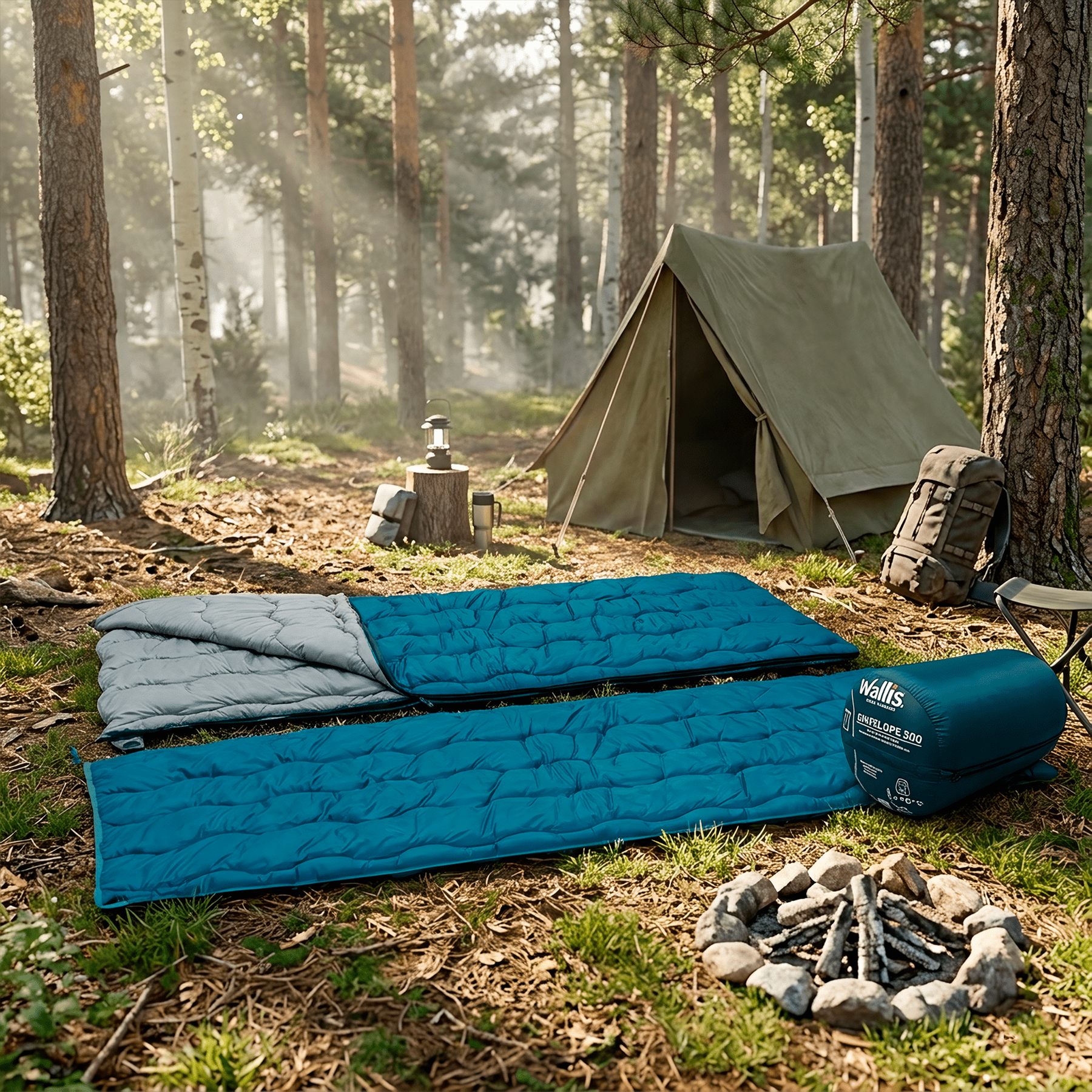 Bolsa De Dormir Wallis Envelope 300 modelo SB1780286 azul +10°C para camping y senderismo.