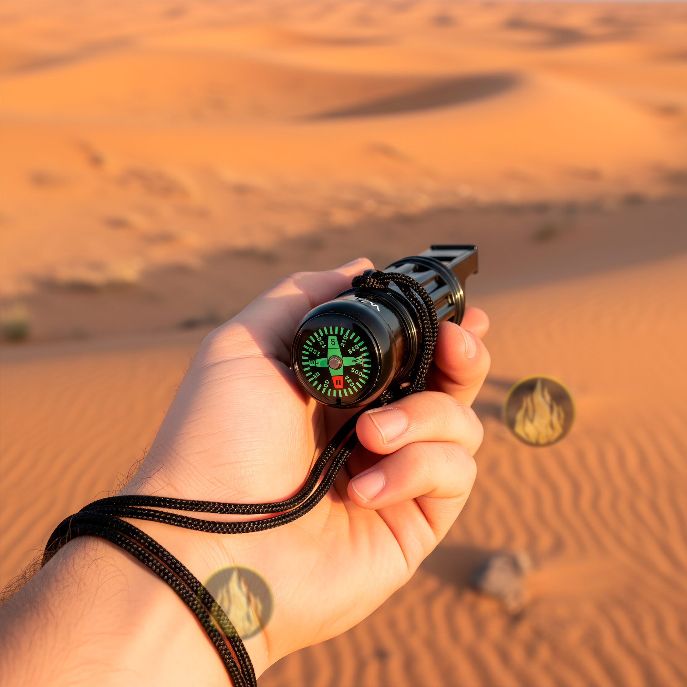 Brújula Scout Silbato Pedernal Wallis con cordón colgante y herramientas de supervivencia modelo C270307 Brújula Scout Silbato Pedernal Wallis con espejo de señalización y compartimiento seguro