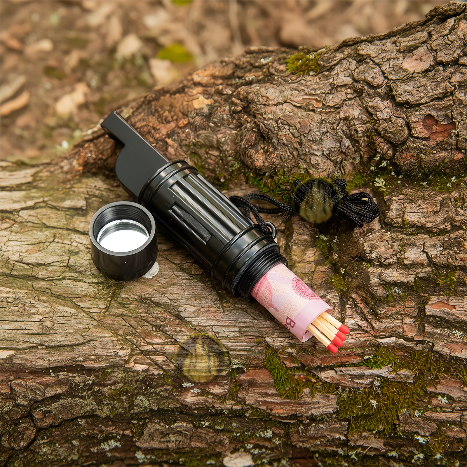 Brújula Scout Silbato Pedernal Wallis con cordón colgante y herramientas de supervivencia modelo C270307 Brújula Scout Silbato Pedernal Wallis con espejo de señalización y compartimiento seguro