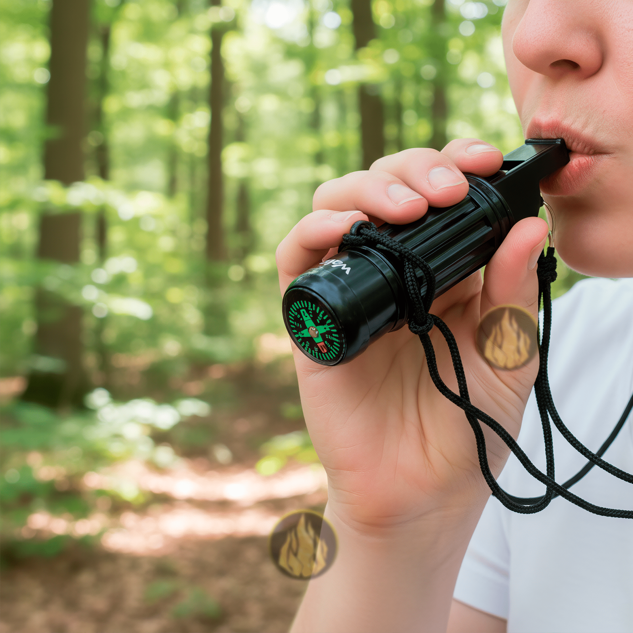 Brújula Scout Silbato Pedernal Wallis con cordón colgante y herramientas de supervivencia modelo C270307 Brújula Scout Silbato Pedernal Wallis con espejo de señalización y compartimiento seguro