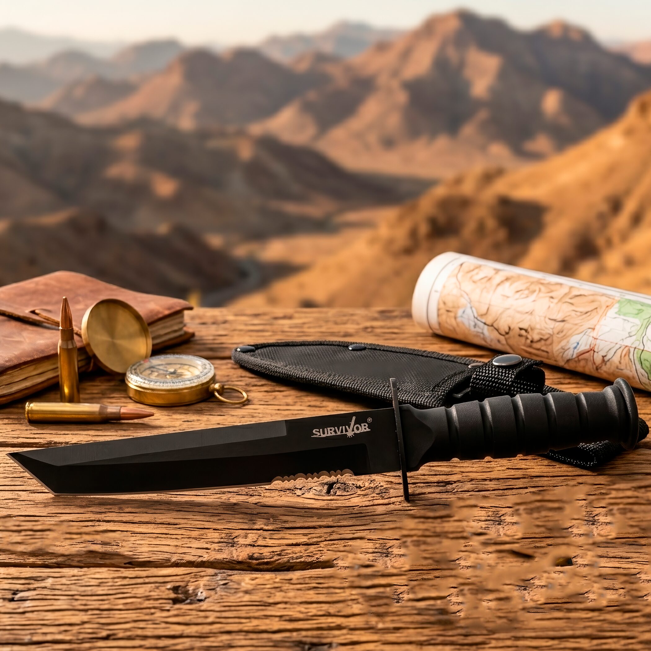 Cuchillo Tactico Caza Acero Survivor con funda para cinturón y hoja tipo tanto modelo HK-1023TN Cuchillo Tactico Caza Acero Survivor de acero inoxidable con diseño tipo katana y excelente agarre