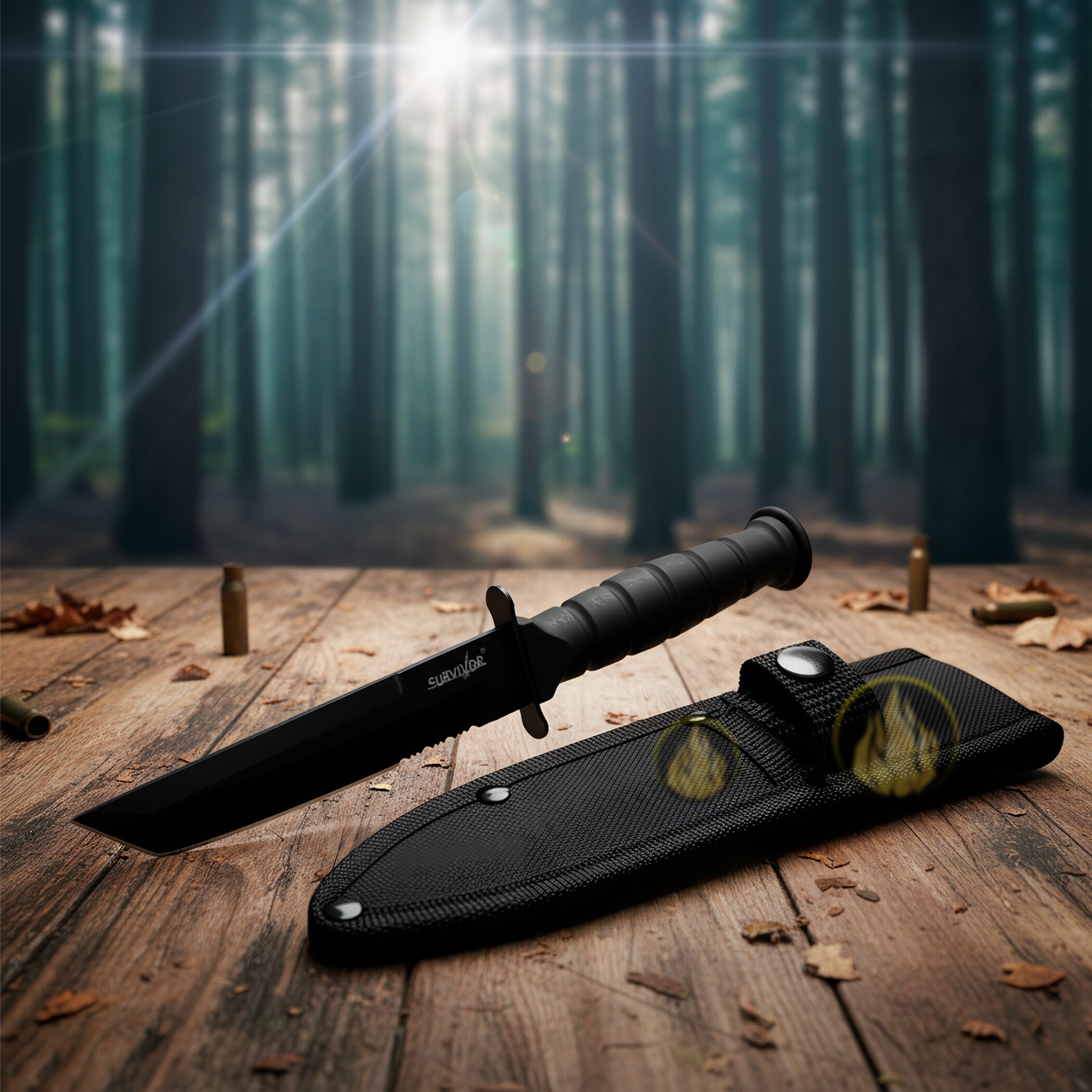 Cuchillo Tactico Caza Acero Survivor con funda para cinturón y hoja tipo tanto modelo HK-1023TN Cuchillo Tactico Caza Acero Survivor de acero inoxidable con diseño tipo katana y excelente agarre