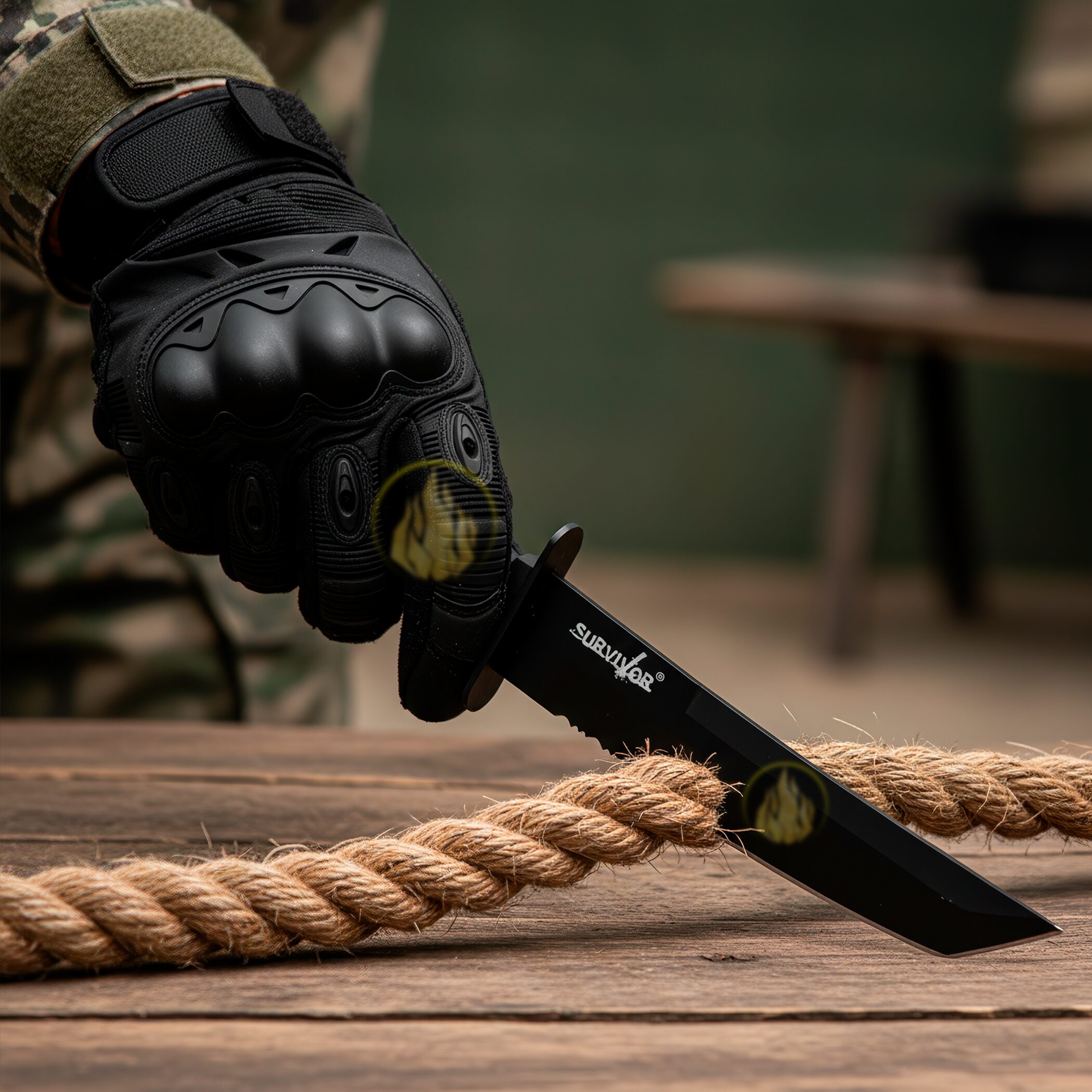 Cuchillo Tactico Caza Acero Survivor con funda para cinturón y hoja tipo tanto modelo HK-1023TN Cuchillo Tactico Caza Acero Survivor de acero inoxidable con diseño tipo katana y excelente agarre