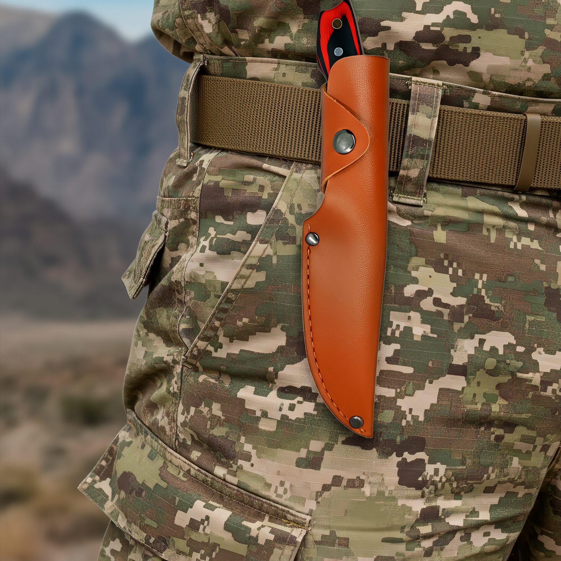 Cuchillo de Caza Campismo Hunter con mango de madera y hoja de acero inoxidable 440 con funda de cuero Cuchillo de Caza Campismo Hunter marca Hunter modelo RT 9025WD con diseño militar y funda para cinturón