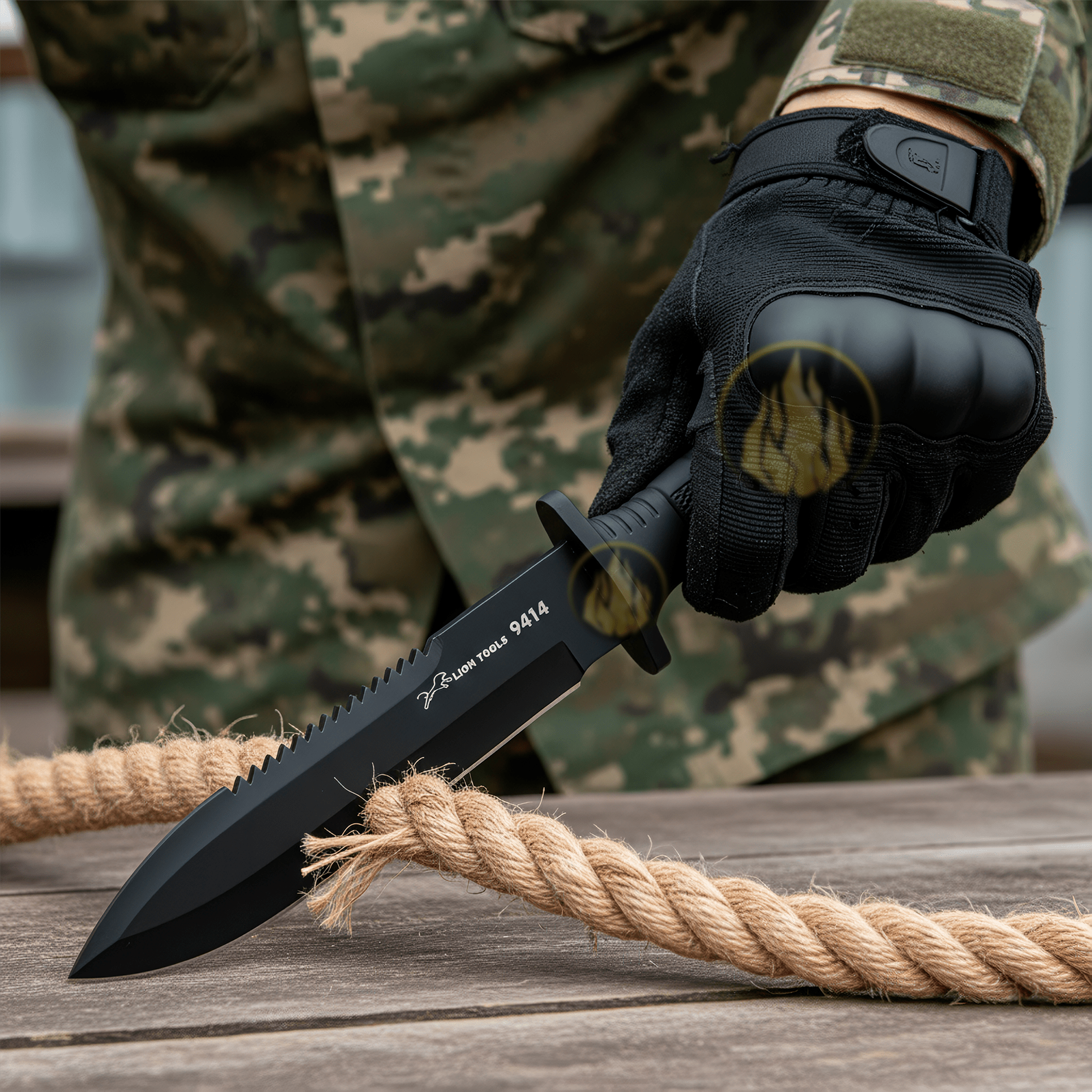 Cuchillo Doble Filo Táctico Militar Lion Tools con hoja de acero inoxidable 420 de 18 cm y funda de nylon para cinturón. Cuchillo Doble Filo Táctico Militar marca Lion Tools modelo 9414 con hoja afilada de doble filo y mango resistente.