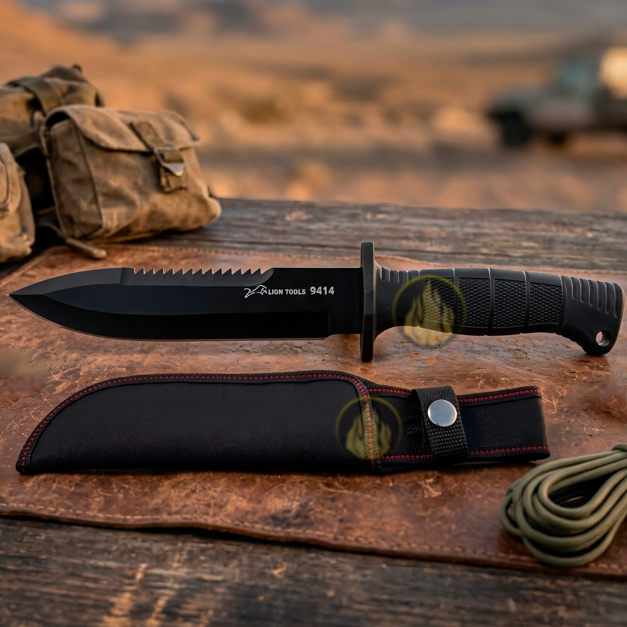 Cuchillo Doble Filo Táctico Militar Lion Tools con hoja de acero inoxidable 420 de 18 cm y funda de nylon para cinturón. Cuchillo Doble Filo Táctico Militar marca Lion Tools modelo 9414 con hoja afilada de doble filo y mango resistente.