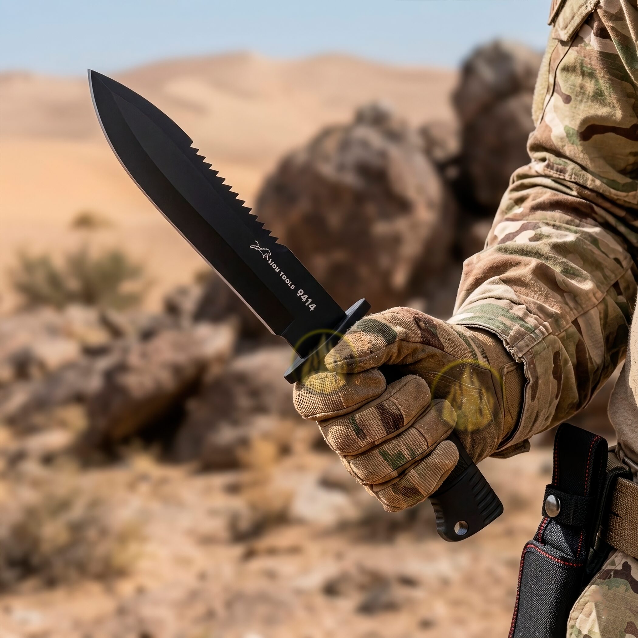 Cuchillo Doble Filo Táctico Militar Lion Tools con hoja de acero inoxidable 420 de 18 cm y funda de nylon para cinturón. Cuchillo Doble Filo Táctico Militar marca Lion Tools modelo 9414 con hoja afilada de doble filo y mango resistente.