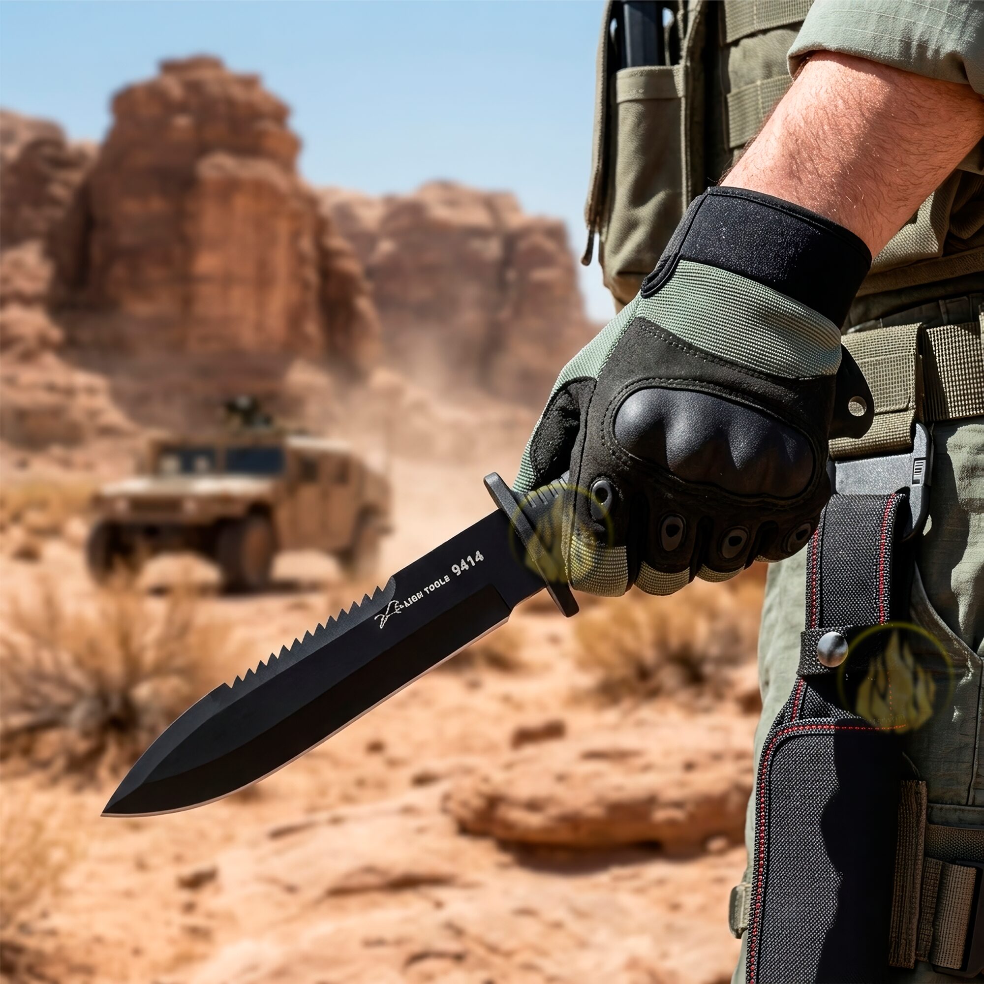 Cuchillo Doble Filo Táctico Militar Lion Tools con hoja de acero inoxidable 420 de 18 cm y funda de nylon para cinturón. Cuchillo Doble Filo Táctico Militar marca Lion Tools modelo 9414 con hoja afilada de doble filo y mango resistente.