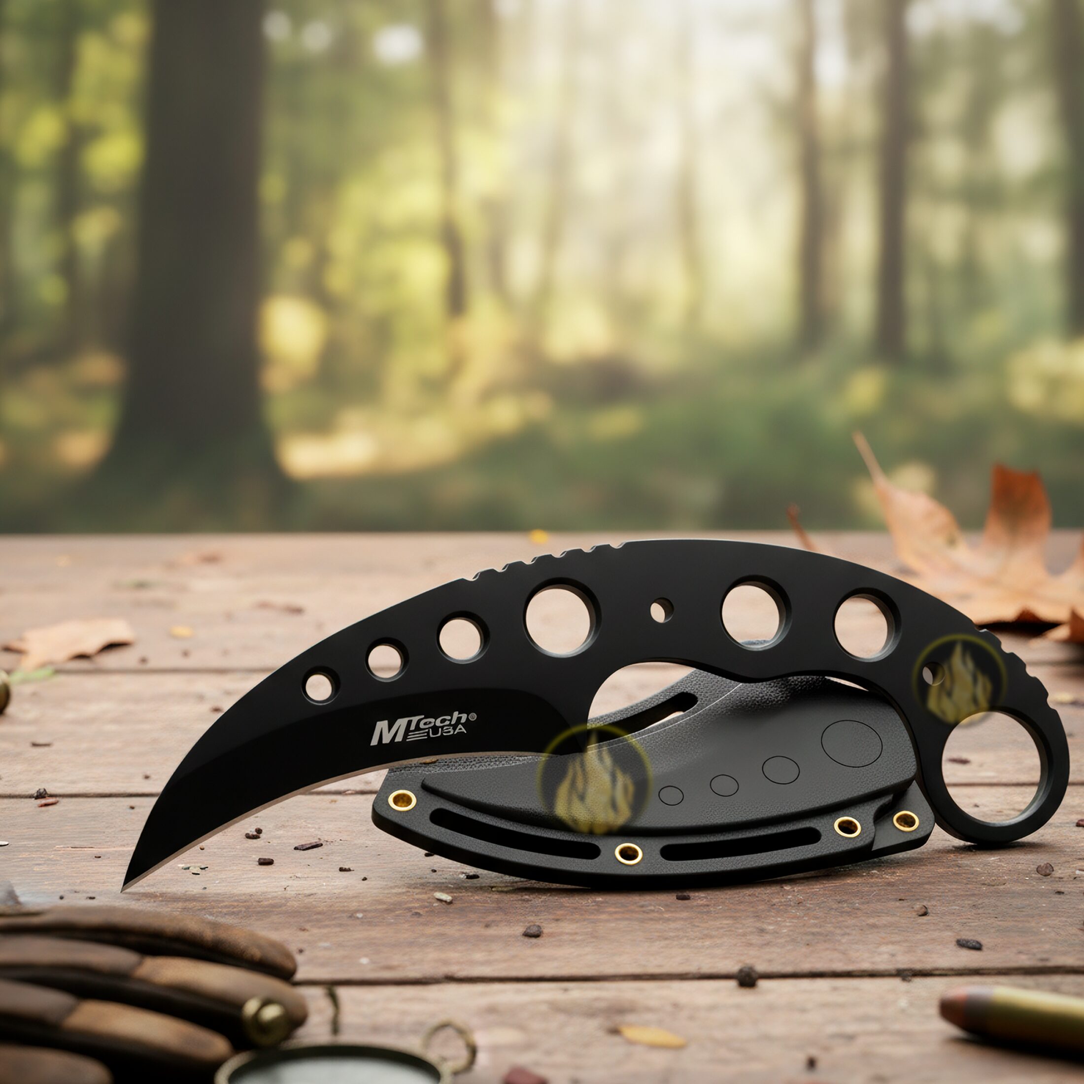Cuchillo Karambit Uso Rudo MTech USA con funda rígida para cinturón y hoja de acero inoxidable modelo MT-664BK