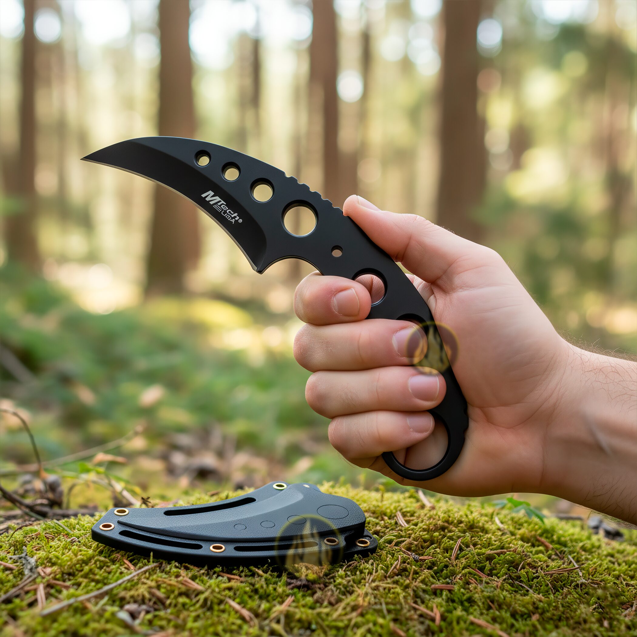 Cuchillo Karambit Uso Rudo MTech USA con funda rígida para cinturón y hoja de acero inoxidable modelo MT-664BK
