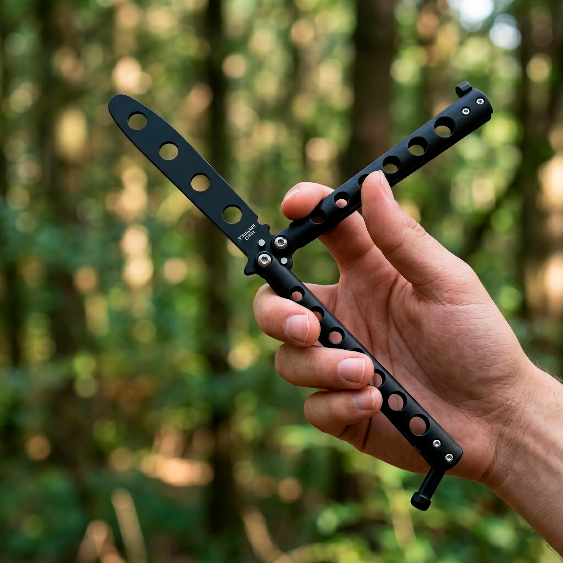 Cuchillo Navaja Mariposa Balisong de entrenamiento sin filo con estructura de acero inoxidable seguro Cuchillo Navaja Mariposa marca Balisong modelo YC-306B con diseño balisong para práctica segura