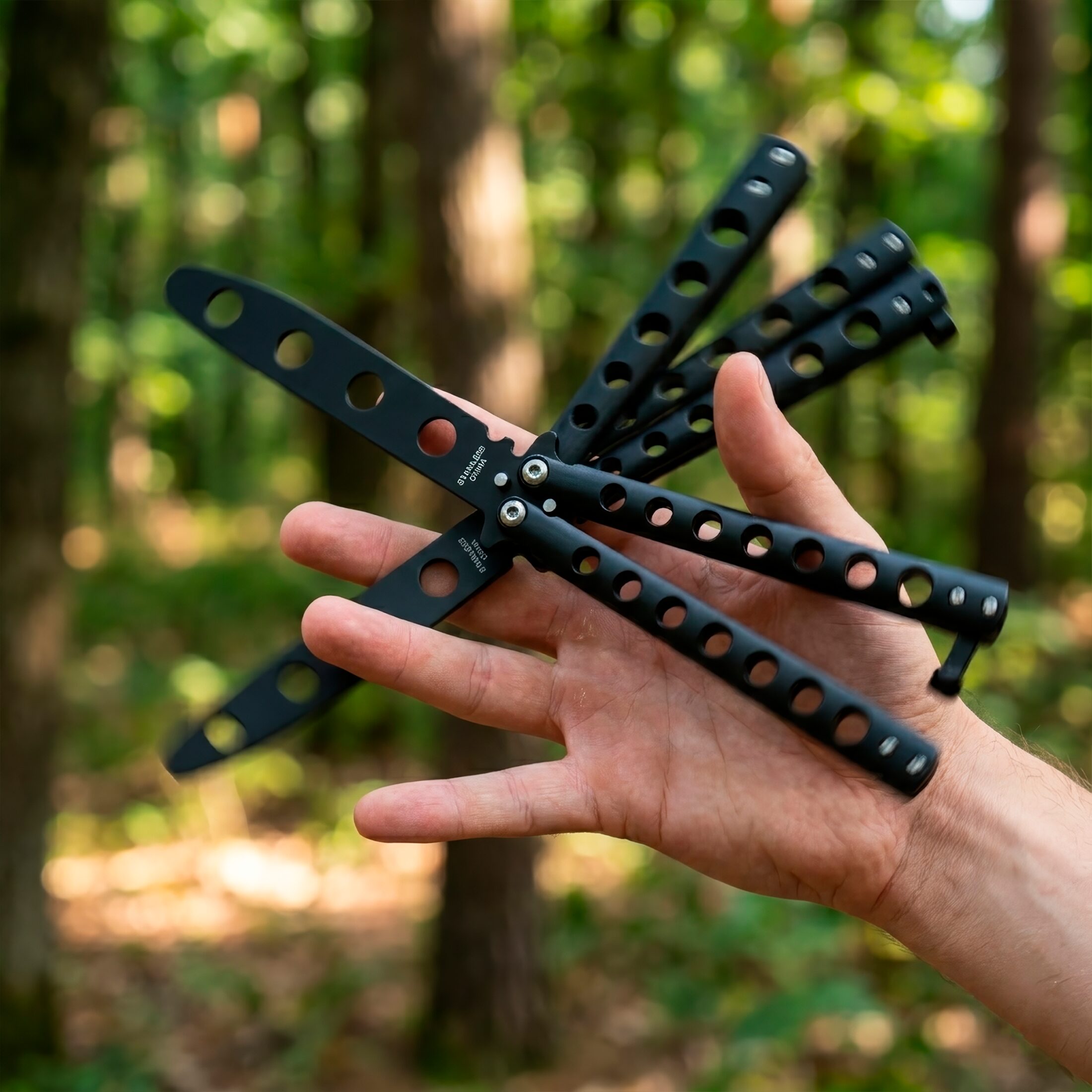 Cuchillo Navaja Mariposa Balisong de entrenamiento sin filo con estructura de acero inoxidable seguro Cuchillo Navaja Mariposa marca Balisong modelo YC-306B con diseño balisong para práctica segura