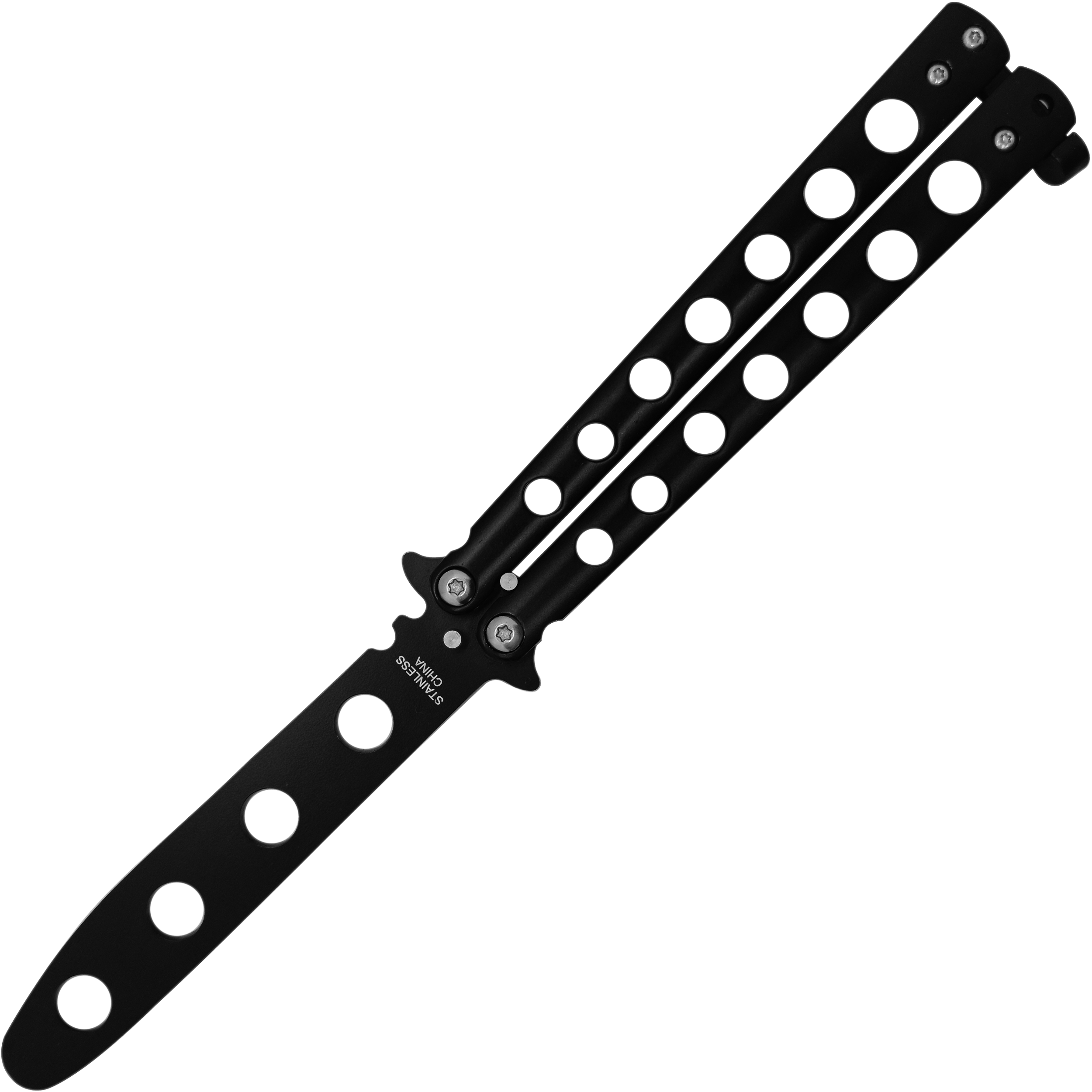 Cuchillo Navaja Mariposa Balisong de entrenamiento sin filo con estructura de acero inoxidable seguro Cuchillo Navaja Mariposa marca Balisong modelo YC-306B con diseño balisong para práctica segura