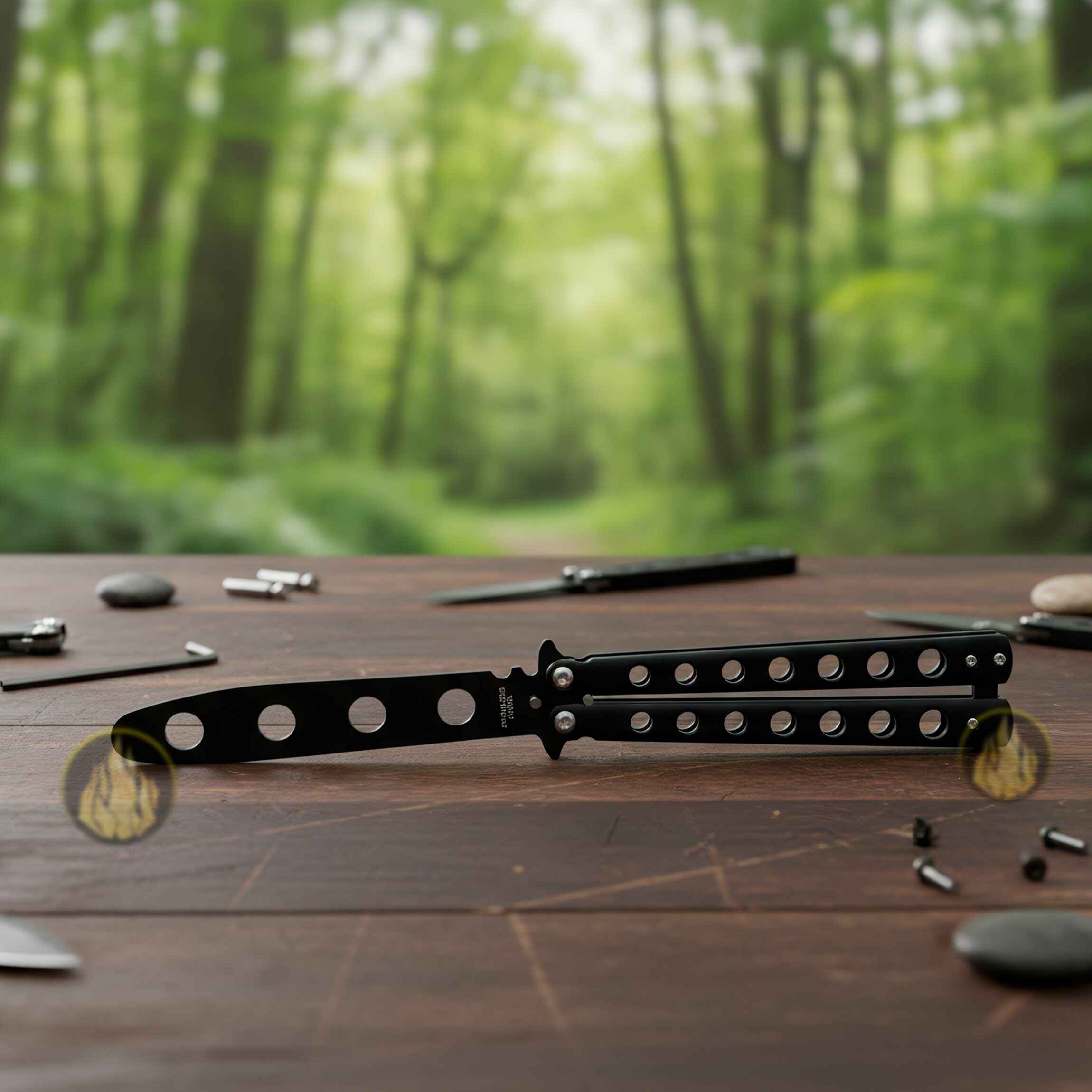 Cuchillo Navaja Mariposa Balisong de entrenamiento sin filo con estructura de acero inoxidable seguro Cuchillo Navaja Mariposa marca Balisong modelo YC-306B con diseño balisong para práctica segura