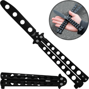 Cuchillo Navaja Mariposa Balisong de entrenamiento sin filo con estructura de acero inoxidable seguro Cuchillo Navaja Mariposa marca Balisong modelo YC-306B con diseño balisong para práctica segura