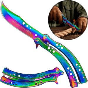 Cuchillo Navaja Mariposa Lion Tools color tornasol con hoja afilada de acero inoxidable 420 estilo táctico. 9570