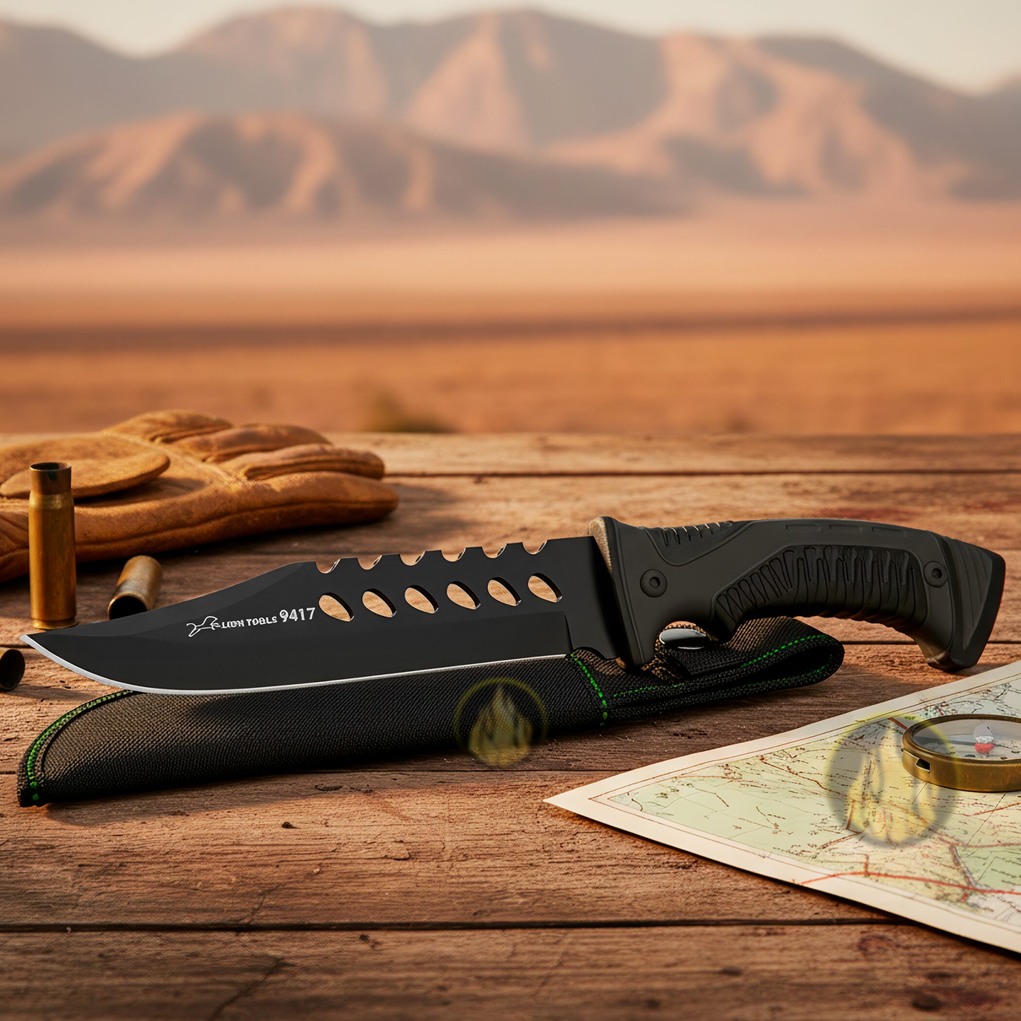 Cuchillo Táctico Acero Inoxidable Lion Tools con hoja de 19 cm y funda de nylon para cinturón, ideal para campismo y supervivencia. Cuchillo Táctico Acero Inoxidable marca Lion Tools modelo 9417 con hoja afilada de acero inoxidable 420 y mango resistente.