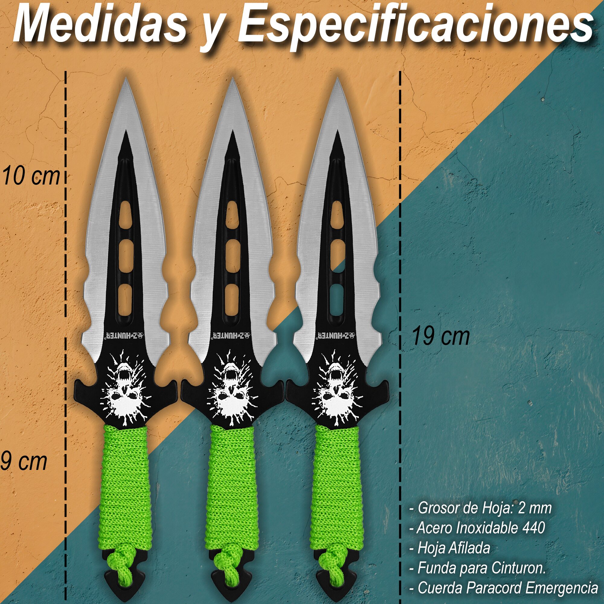 Z Hunter con funda y hojas afiladas de acero inoxidable para entrenamiento Cuchillos P/ Lanzar Táctico marca Z Hunter modelo ZB-135-3 con mango forrado en paracord