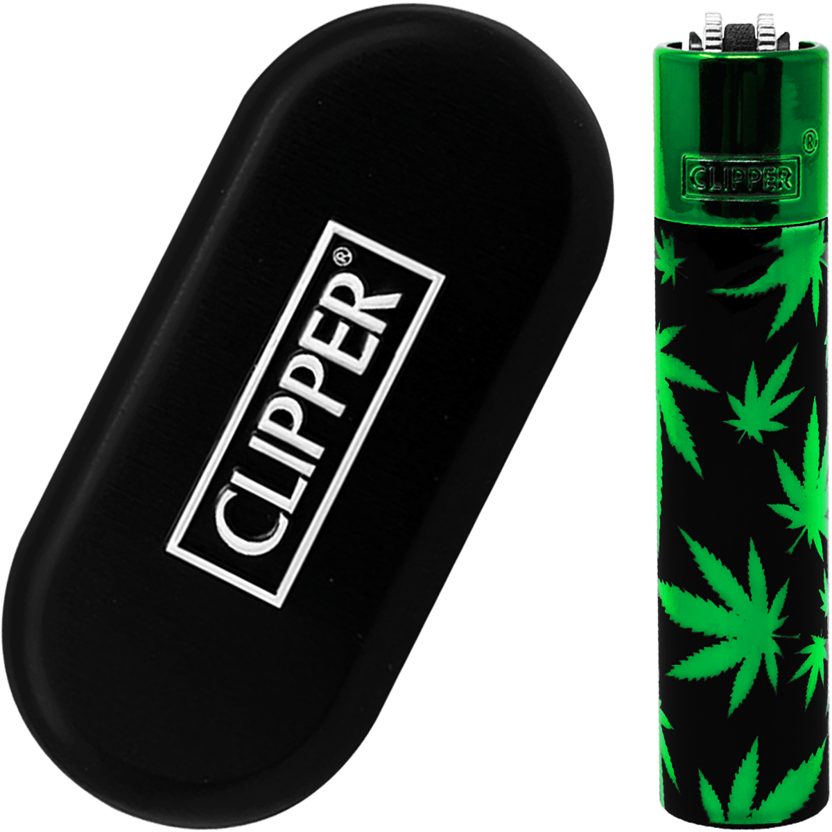 Encendedor Clipper Green Leaves Recargable Premium + Estuche